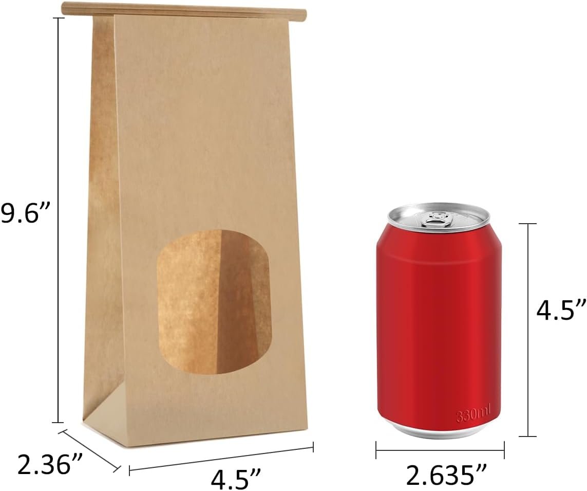 Großhandel Kraftpapiertaschen mit Fenster 50 Stück 4,5x2,36x9,6 Zoll, geeignet für Bakery, Cookies, Kaffeebohnen, Partygeschenke und Snacks, individuelles Logo, Hersteller für Bulk-Lieferungen.