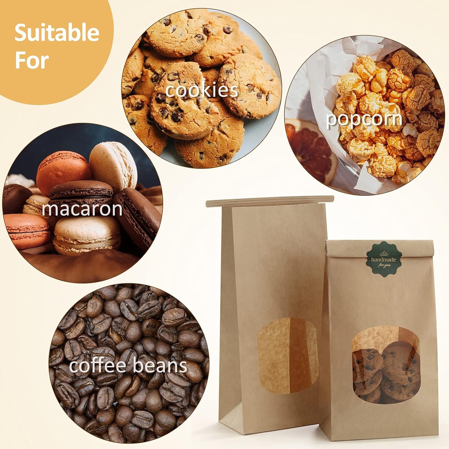 Großhandel Kraftpapiertaschen mit Fenster 50 Stück 4,5x2,36x9,6 Zoll, geeignet für Bakery, Cookies, Kaffeebohnen, Partygeschenke und Snacks, individuelles Logo, Hersteller für Bulk-Lieferungen.