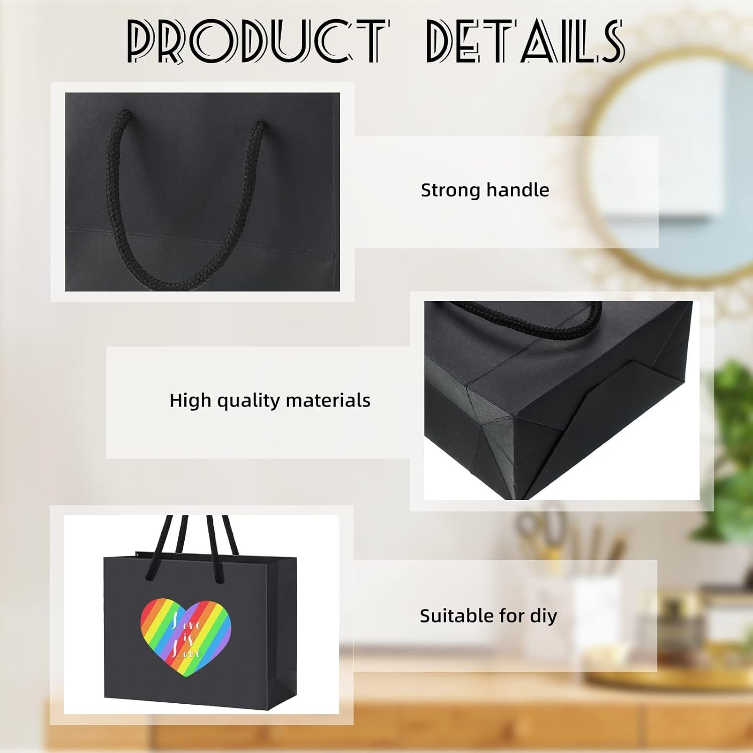 Großhandel von 100 Stück dicken schwarzen Mini-Geschenktüten mit Griffen, 3,9 x 4,7 x 2,4 Zoll kleine Papiertüten für kleine Unternehmen, Hochzeiten, Partys, individuelles Logo und OEM. Großhandel von 100 Stück dicken schwarzen Mini-Geschenktüten mit Griffen, 3,9 x 4,7 x 2,4 Zoll kleine Papiertüten für kleine Unternehmen, Hochzeiten, Partys, individuelles Logo und OEM.