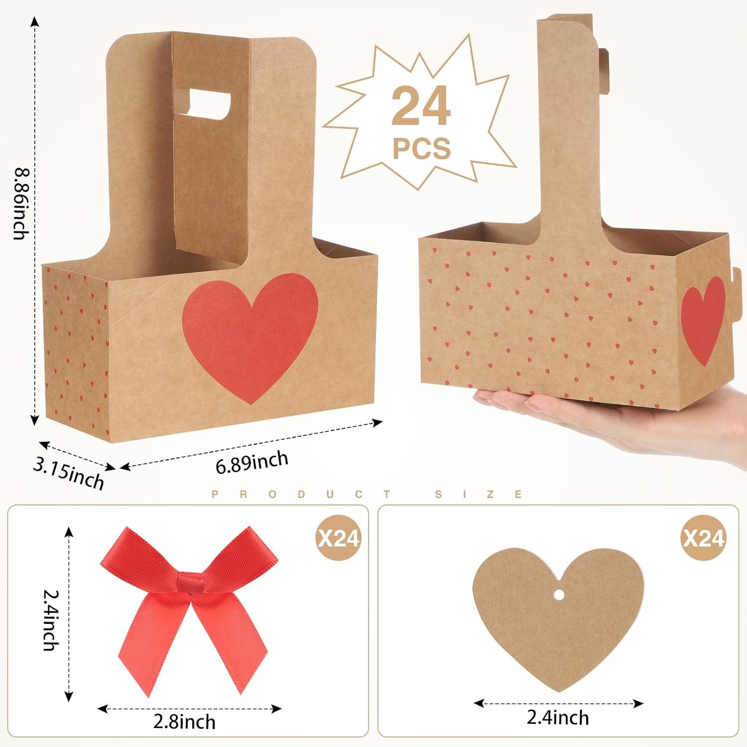 Großhandel Herzform Einweg Getränkehalter mit Griff für 2 Tassen, ideal für Muttertag und Hochzeiten, Catering und Lieferung von Getränken, individuelle Logos möglich, direkt vom Hersteller, 24er Pack, natürlich.