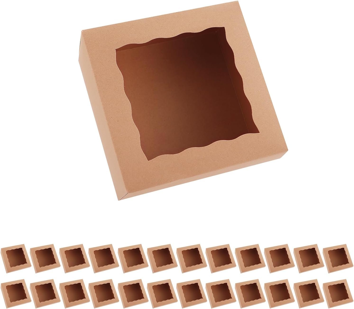 Großhandel 25 Kraft Bakery Boxes mit Fenster, 8x8x4 Zoll Kuchenboxen für Gebäck, Muffins, Cookies, OEM Behandlung, individuelles Logo