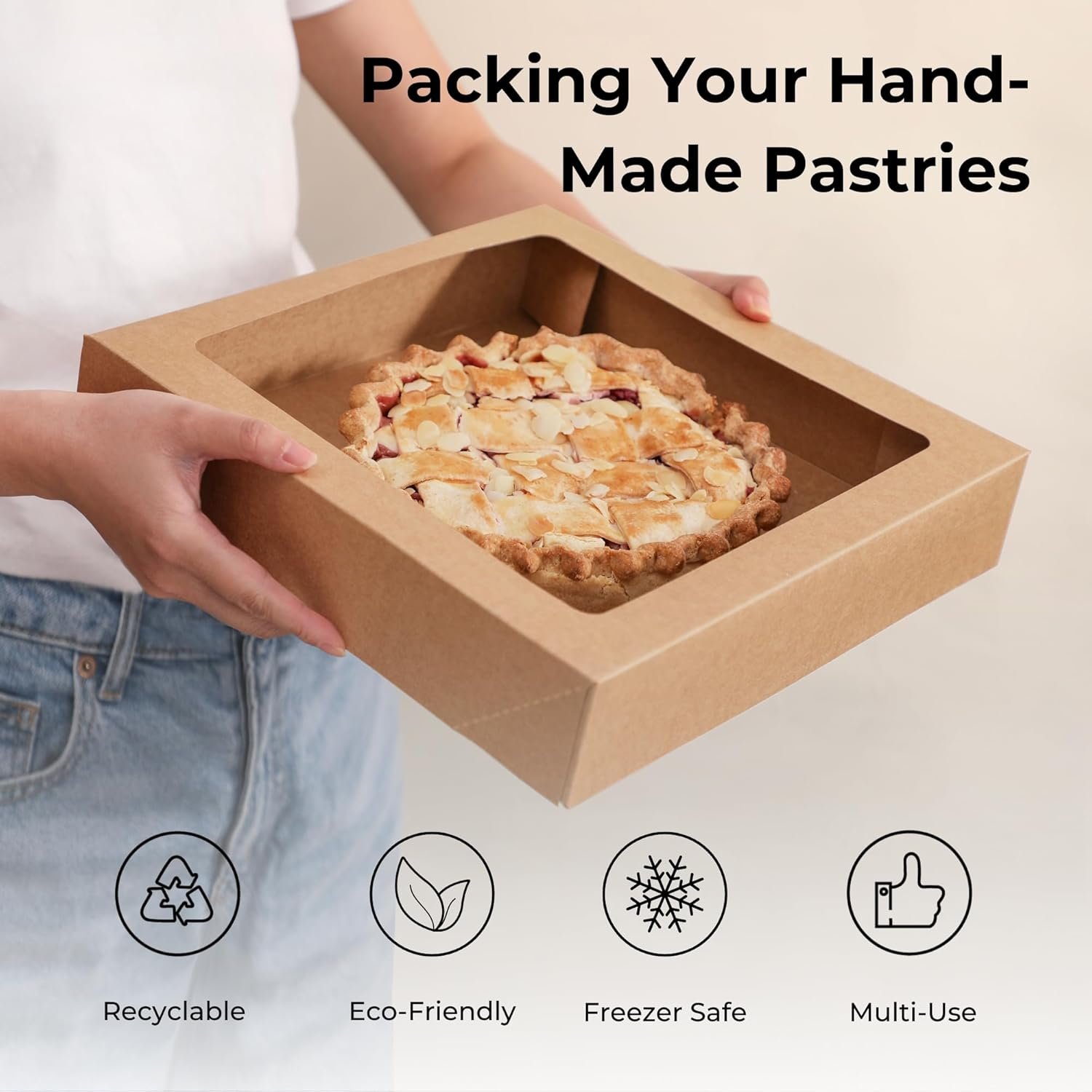 Großhandel 25er Pack Kuchenboxen 12 x 12 x 2,5 Zoll Kraftpapier mit Fenster, Auto-Popup Treat Boxen für Donuts, Kekse und Gebäck, ideal für eigene Marken, zur Verwendung bei Partys, Weihnachten und Valentinstag.