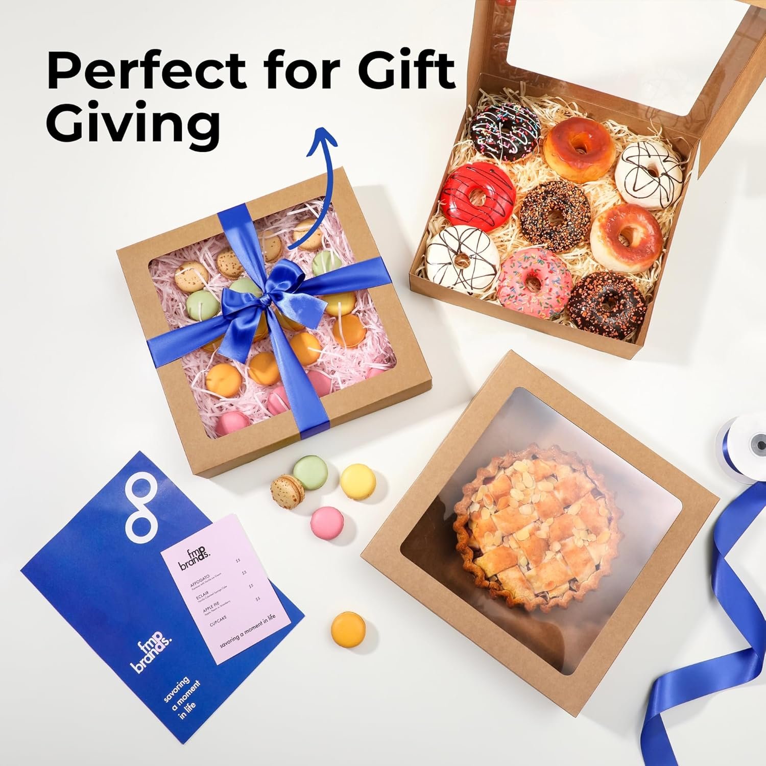 Großhandel 25er Pack Kuchenboxen 12 x 12 x 2,5 Zoll Kraftpapier mit Fenster, Auto-Popup Treat Boxen für Donuts, Kekse und Gebäck, ideal für eigene Marken, zur Verwendung bei Partys, Weihnachten und Valentinstag.
