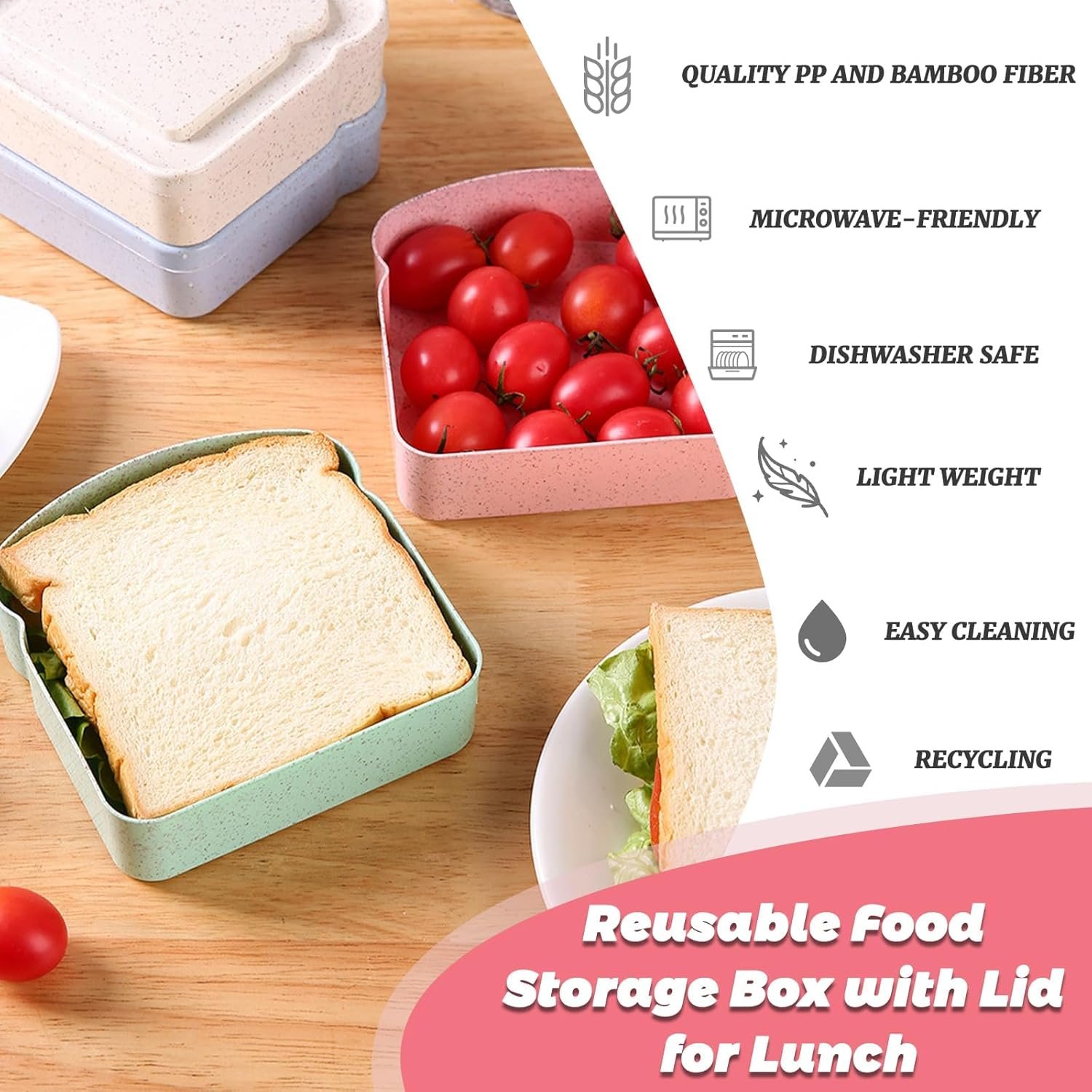Großhandel Sandwichbehälter 5er Pack, BPA-freie wiederverwendbare Aufbewahrung für Lunchboxen, ideal für Obst, Salat und Snacks, Hersteller von langlebigen Behältern, mikrowellen-, gefrier- und spülmaschinenfest. Großhandel Sandwichbehälter 5er Pack, BPA-freie wiederverwendbare Aufbewahrung für Lunchboxen, ideal für Obst, Salat und Snacks, Hersteller von langlebigen Behältern, mikrowellen-, gefrier- und spülmaschinenfest.