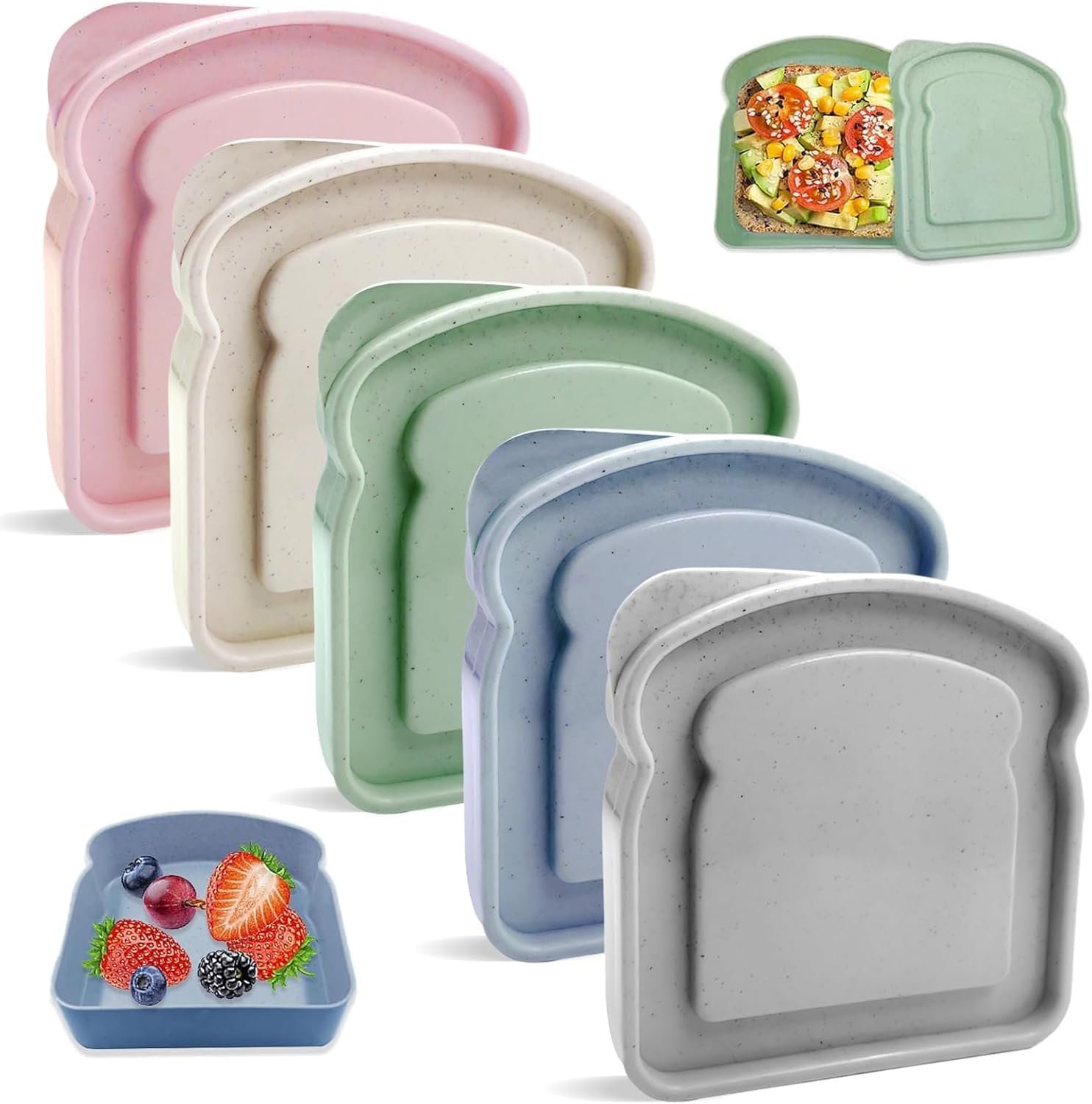 Großhandel Sandwichbehälter 5er Pack, BPA-freie wiederverwendbare Aufbewahrung für Lunchboxen, ideal für Obst, Salat und Snacks, Hersteller von langlebigen Behältern, mikrowellen-, gefrier- und spülmaschinenfest.
