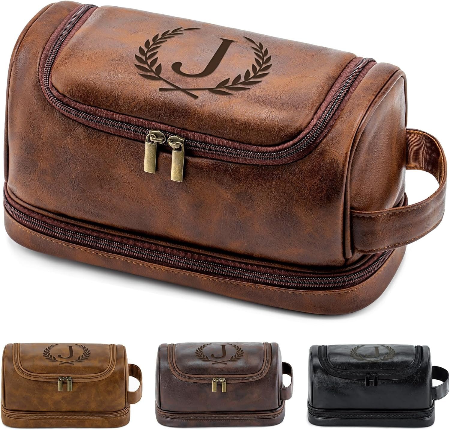 Großhandel personalisierte Kulturbeutel für Männer, individuelles Logo PU-Leder wasserfeste Dopp Kit für Reisen, Hersteller von maßgeschneiderten Toiletry Organisern in Reddish Brown, Bulk Geschenke für Männer.