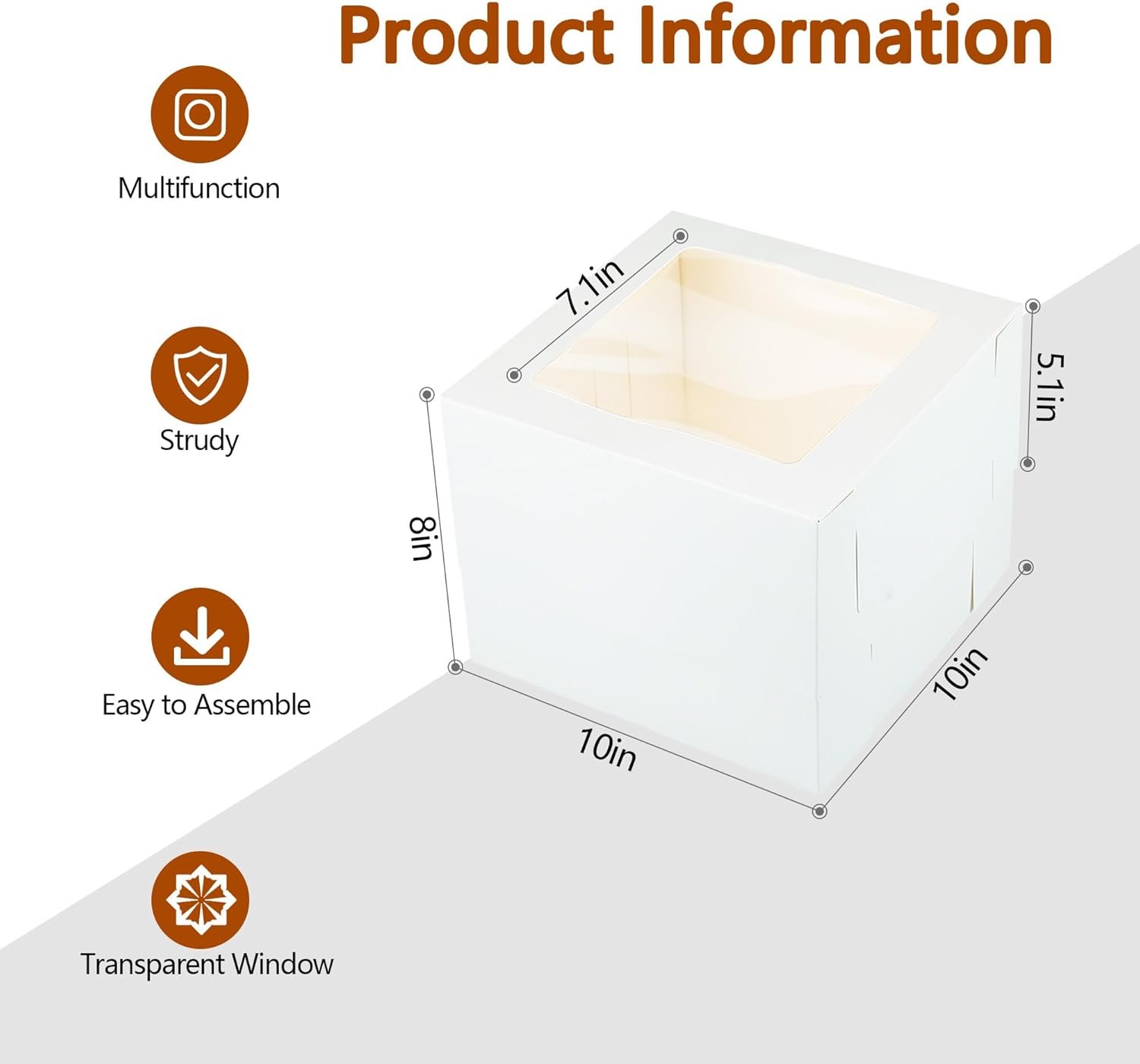 Großhandel hochwertige mehrschichtige Kuchenboxen 10 Stück 10x10x8 Zoll mit Fenster, individuell gestaltbare Kuchenboards für Geburtstag, Hochzeit und Erntedankfest, Hersteller von zuverlässigen Verpackungslösungen.