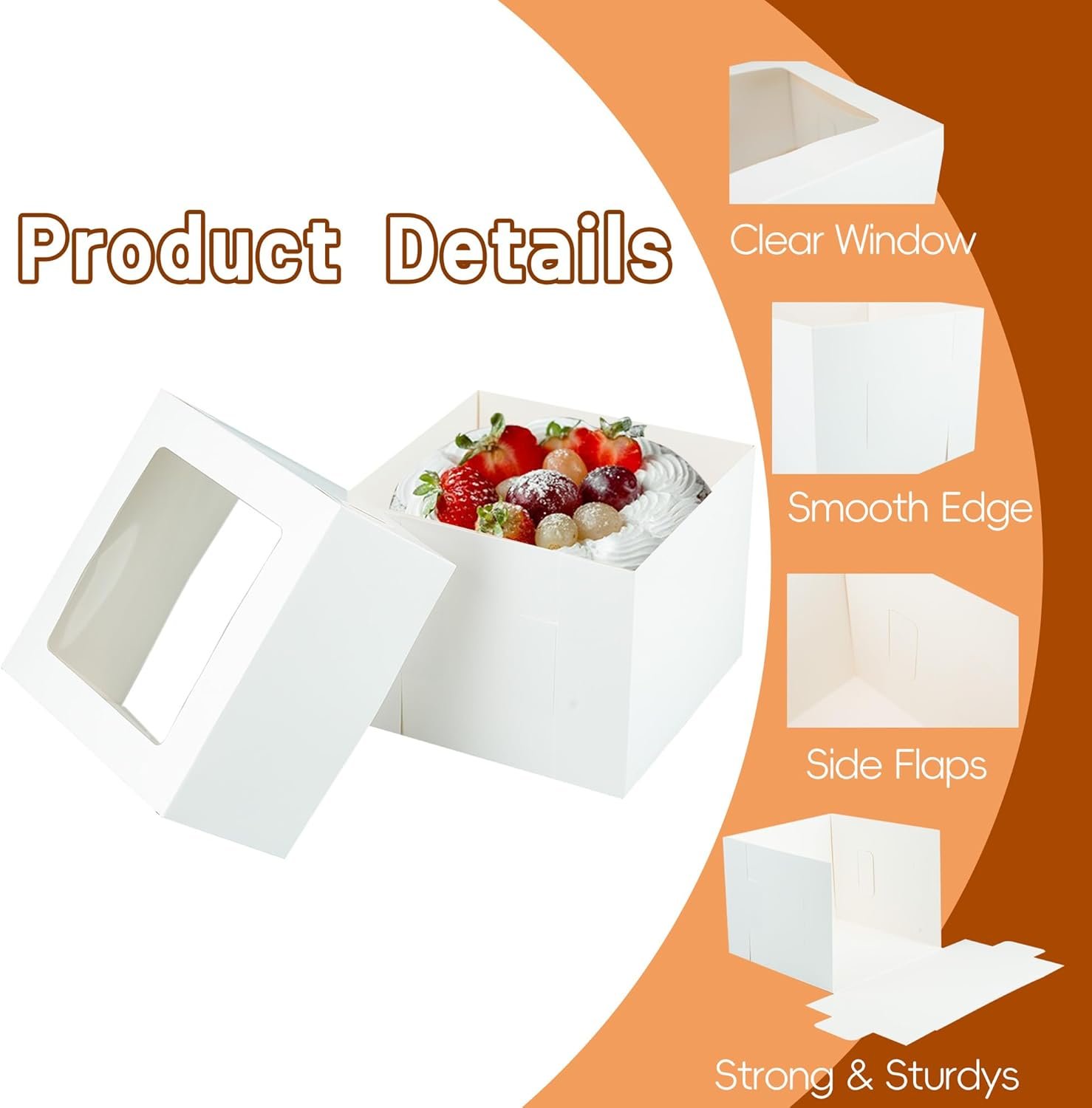 Großhandel hochwertige mehrschichtige Kuchenboxen 10 Stück 10x10x8 Zoll mit Fenster, individuell gestaltbare Kuchenboards für Geburtstag, Hochzeit und Erntedankfest, Hersteller von zuverlässigen Verpackungslösungen.