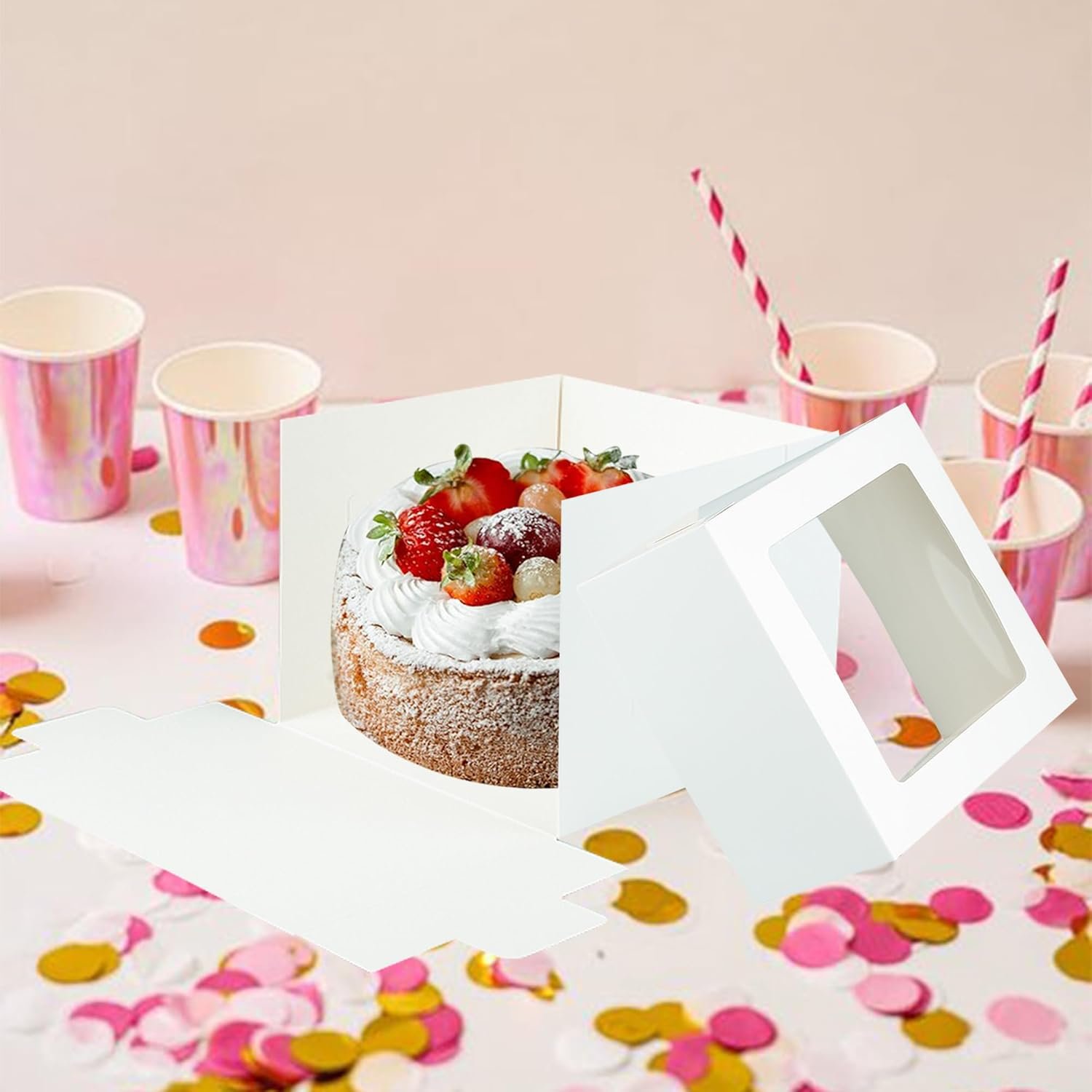 Großhandel hochwertige mehrschichtige Kuchenboxen 10 Stück 10x10x8 Zoll mit Fenster, individuell gestaltbare Kuchenboards für Geburtstag, Hochzeit und Erntedankfest, Hersteller von zuverlässigen Verpackungslösungen.