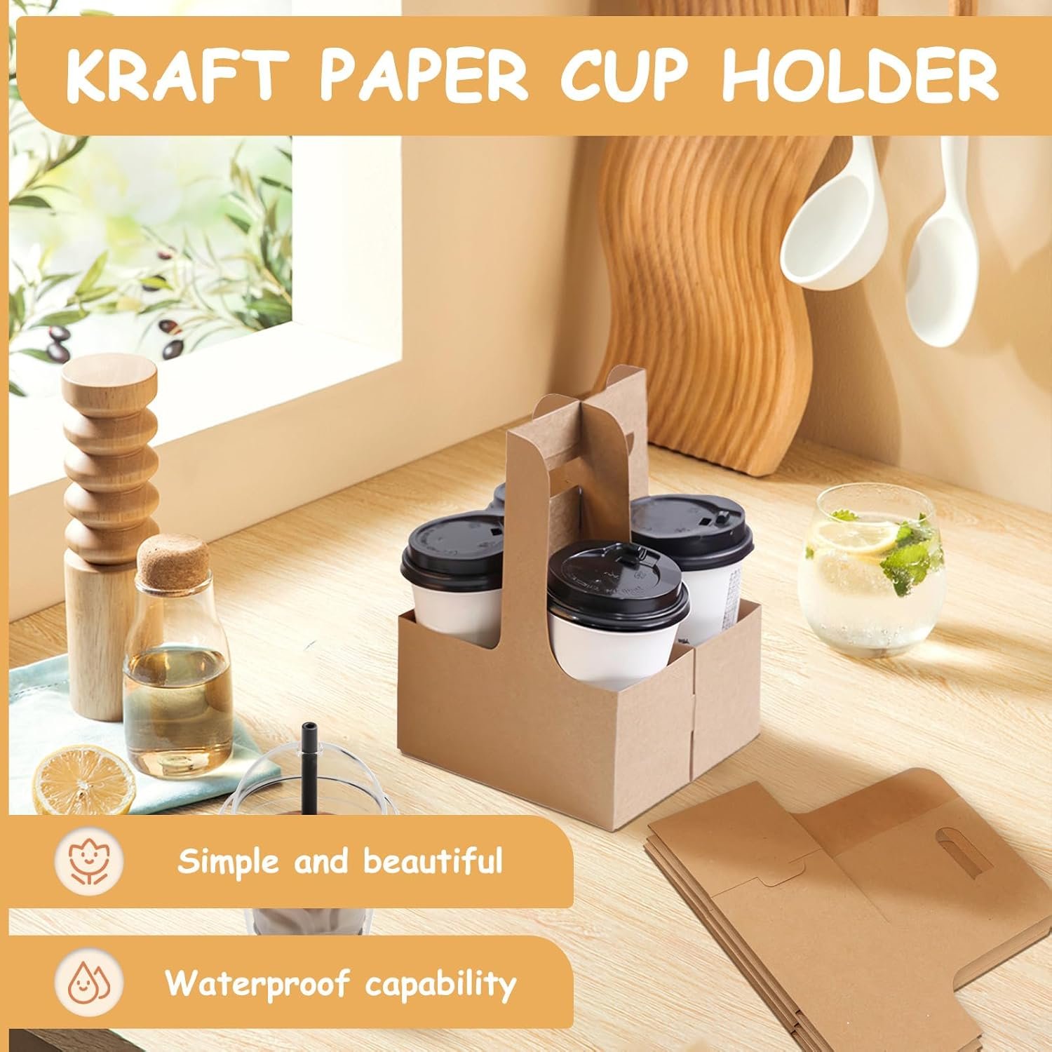 Großhandel 20 Stück tragbare Trinkträger mit Griff für Lieferung, 2 Tassen Kraftpapier Kaffeehalter, OEM zusammenklappbarer To-Go-Halter für heiße oder kalte Getränke. Großhandel 20 Stück tragbare Trinkträger mit Griff für Lieferung, 2 Tassen Kraftpapier Kaffeehalter, OEM zusammenklappbarer To-Go-Halter für heiße oder kalte Getränke.