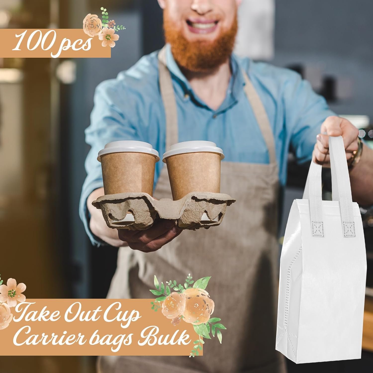 Großhandel 100 Stück isolierte Tragetaschen in Bulk, ideale Einweg-Lunch-Taschen für heiße und kalte Speisen, Individuelles Logo für Restaurants und Supermärkte, 4,7 x 11 x 4 Zoll (Weiß)