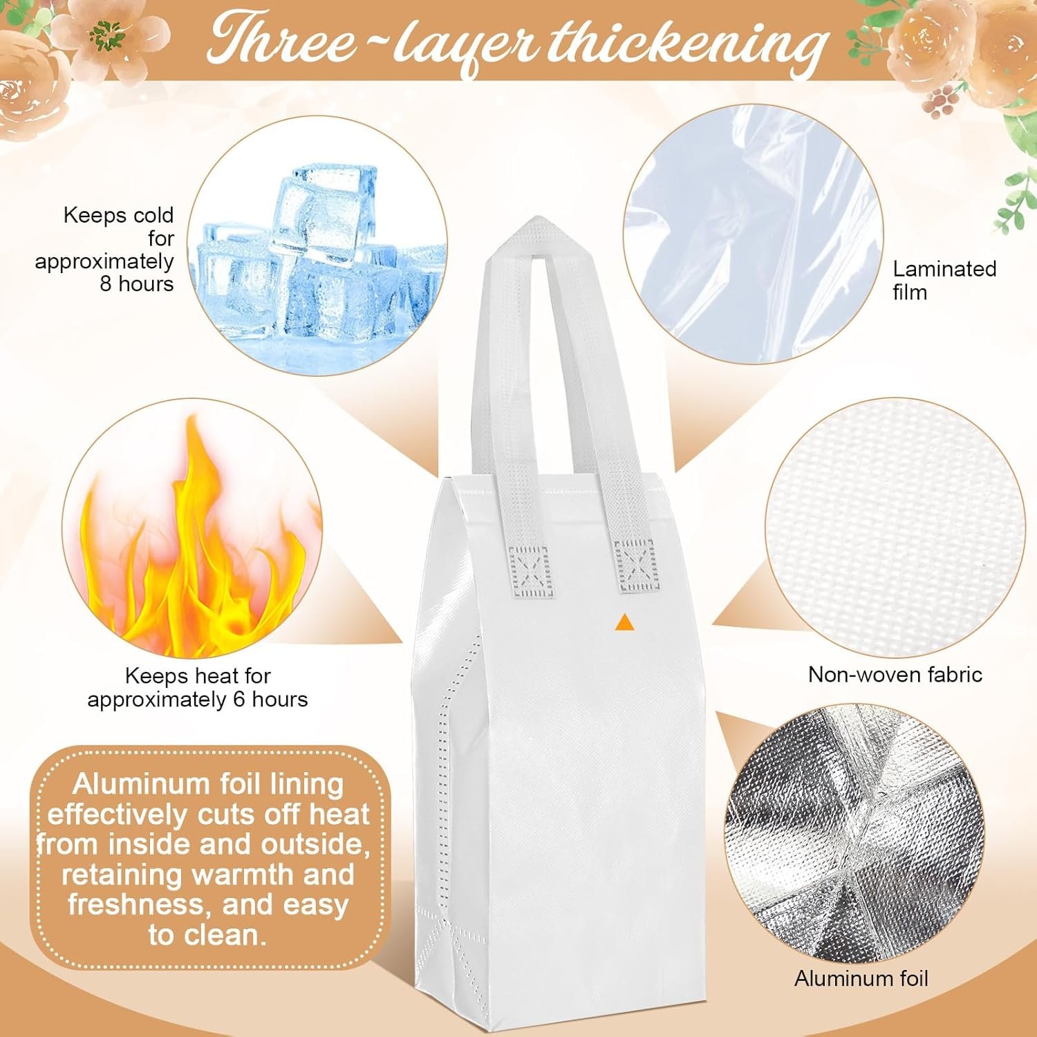 Großhandel 100 Stück isolierte Tragetaschen in Bulk, ideale Einweg-Lunch-Taschen für heiße und kalte Speisen, Individuelles Logo für Restaurants und Supermärkte, 4,7 x 11 x 4 Zoll (Weiß)