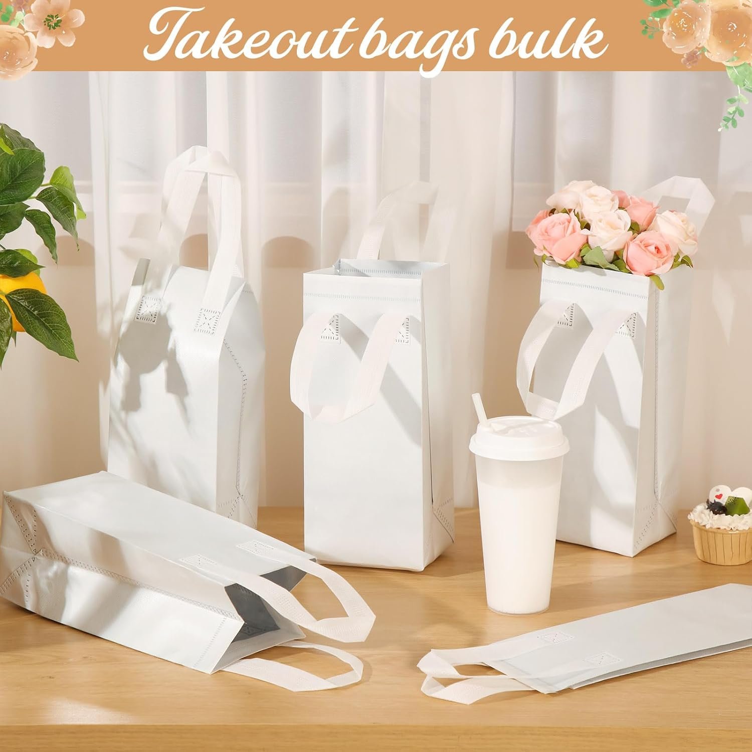 Großhandel 100 Stück isolierte Tragetaschen in Bulk, ideale Einweg-Lunch-Taschen für heiße und kalte Speisen, Individuelles Logo für Restaurants und Supermärkte, 4,7 x 11 x 4 Zoll (Weiß)