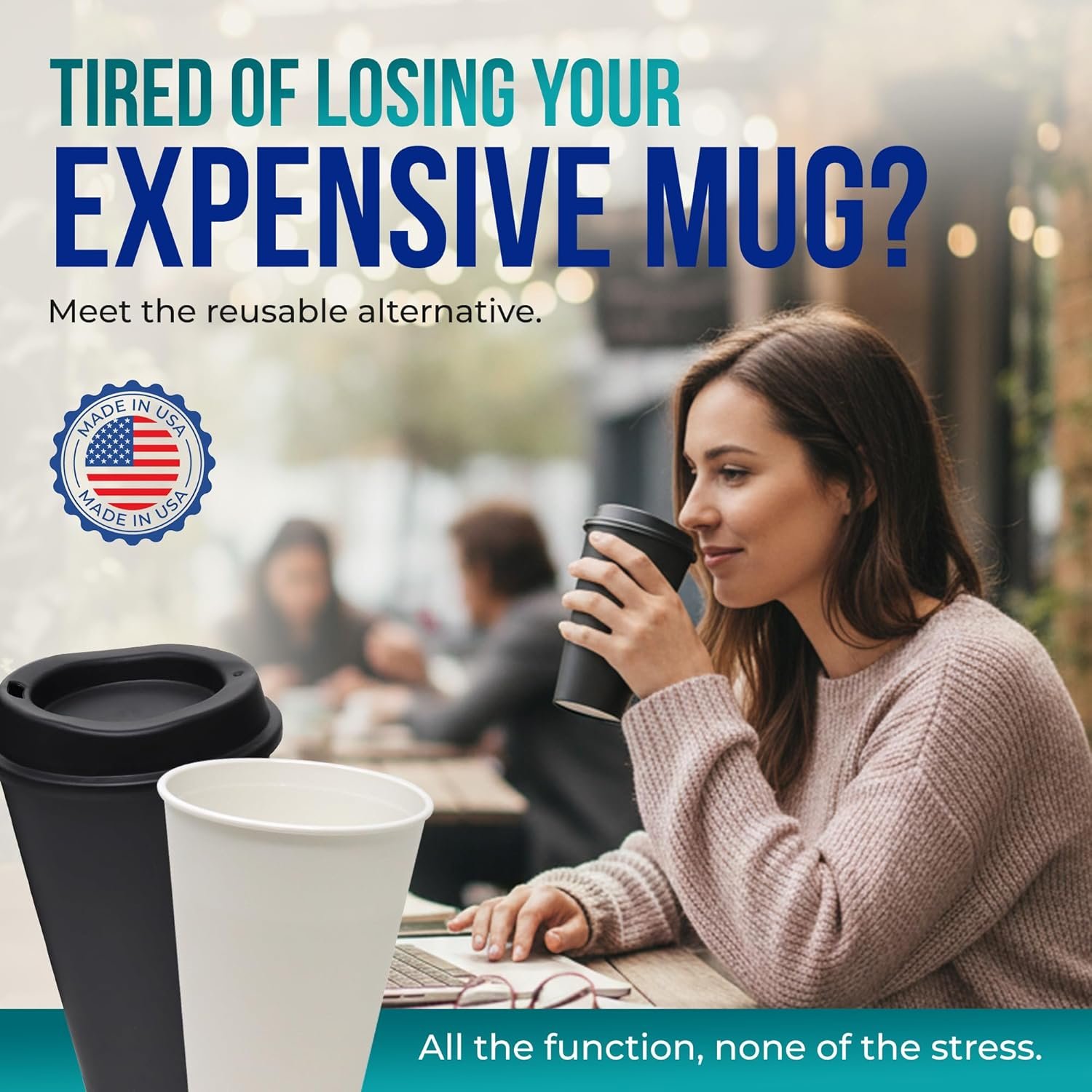 Großhandel 16 oz wiederverwendbare Kaffeetassen mit Deckeln 2er-Pack, OEM für heiße oder kalte Getränke, spülmaschinen- und mikrowellengeeignet, individueller Logo-Druck, schwarz