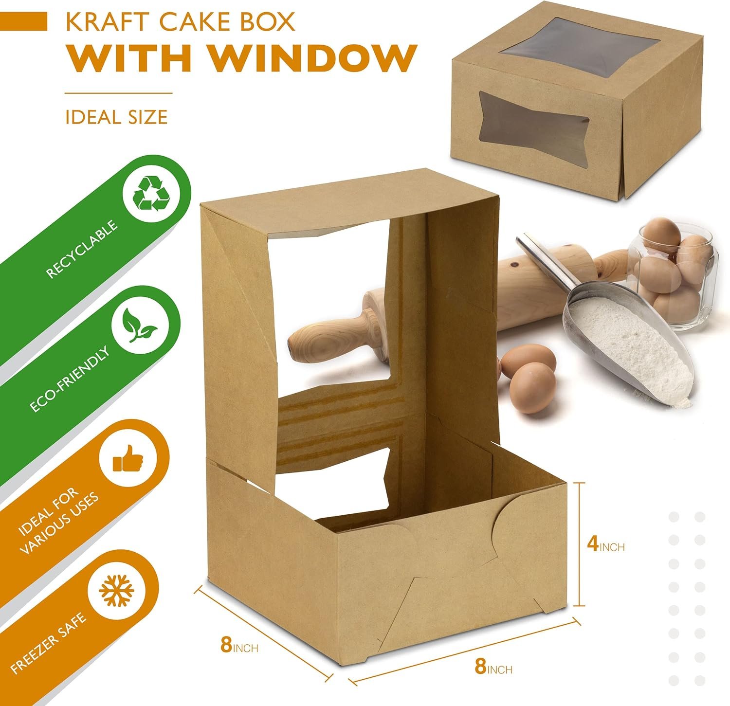 Großhandel 25er Packung Cakeboxen mit Fenster 8x8x4 Auto Pop-Up Bakery Behälter für Süßigkeiten, Kekse und Gebäck, Individuelles Logo für Ihre Eigenmarke, perfekte Verpackung für Geschenke und Transport zu Veranstaltungen wie Valentinstag und Weihnachten, OEM verfügbar.
