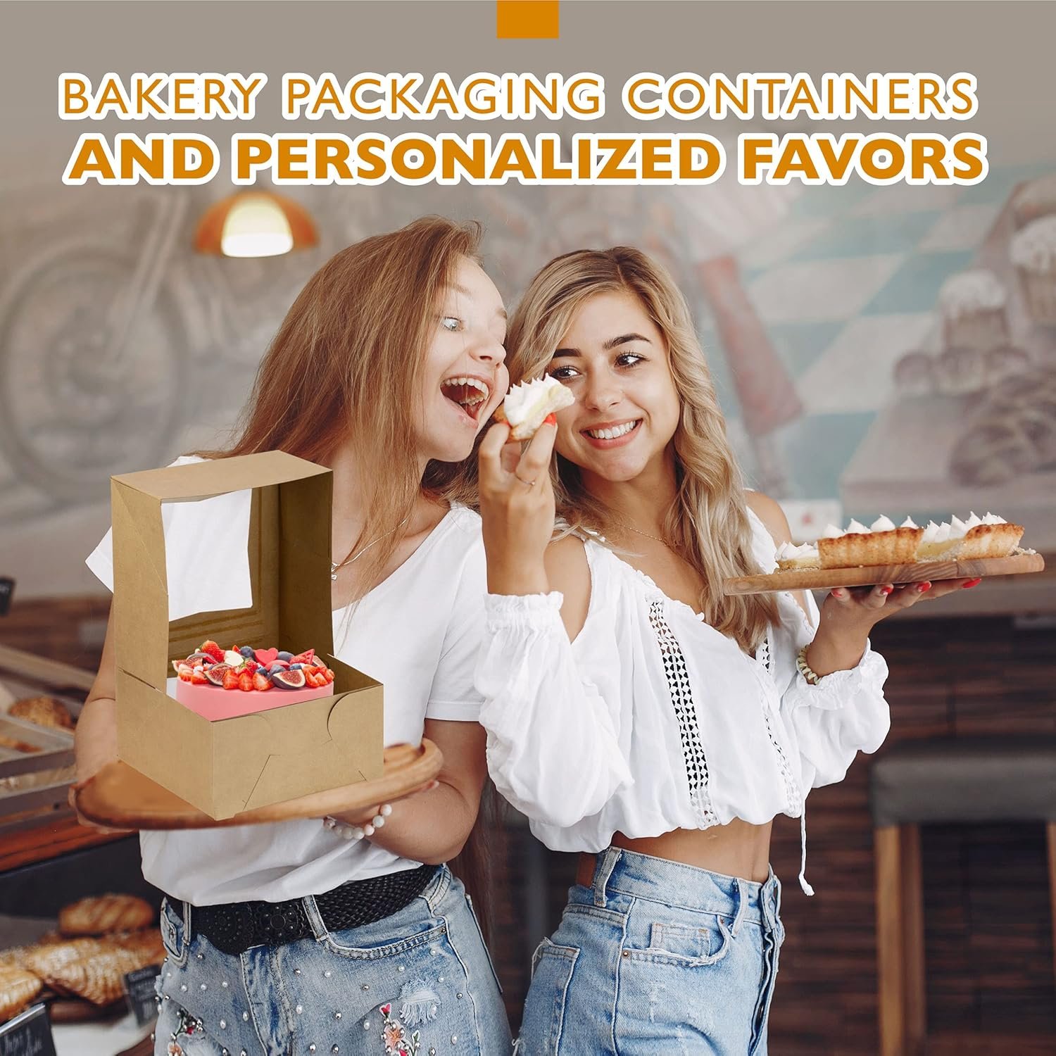 Großhandel 25er Packung Cakeboxen mit Fenster 8x8x4 Auto Pop-Up Bakery Behälter für Süßigkeiten, Kekse und Gebäck, Individuelles Logo für Ihre Eigenmarke, perfekte Verpackung für Geschenke und Transport zu Veranstaltungen wie Valentinstag und Weihnachten, OEM verfügbar.