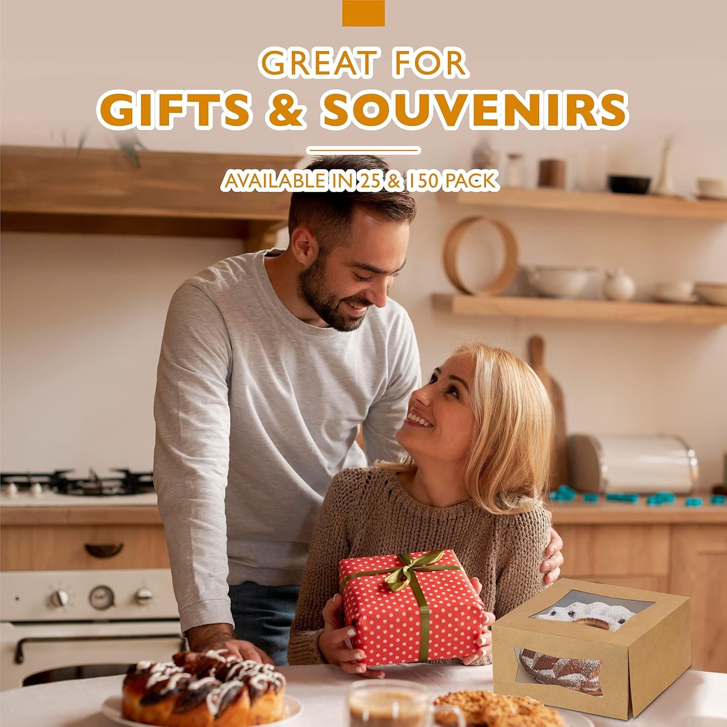 Großhandel 25er Packung Cakeboxen mit Fenster 8x8x4 Auto Pop-Up Bakery Behälter für Süßigkeiten, Kekse und Gebäck, Individuelles Logo für Ihre Eigenmarke, perfekte Verpackung für Geschenke und Transport zu Veranstaltungen wie Valentinstag und Weihnachten, OEM verfügbar.