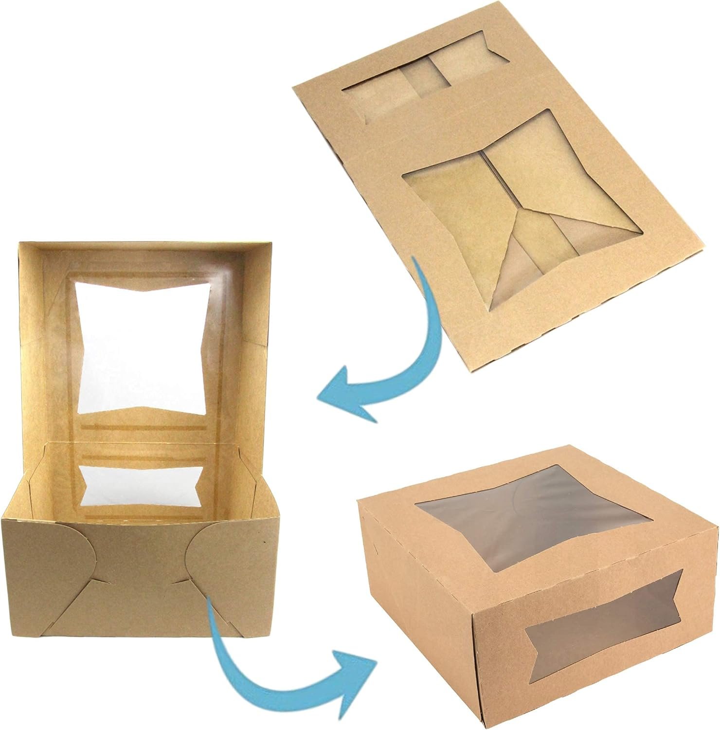 Großhandel 25er Packung Cakeboxen mit Fenster 8x8x4 Auto Pop-Up Bakery Behälter für Süßigkeiten, Kekse und Gebäck, Individuelles Logo für Ihre Eigenmarke, perfekte Verpackung für Geschenke und Transport zu Veranstaltungen wie Valentinstag und Weihnachten, OEM verfügbar.