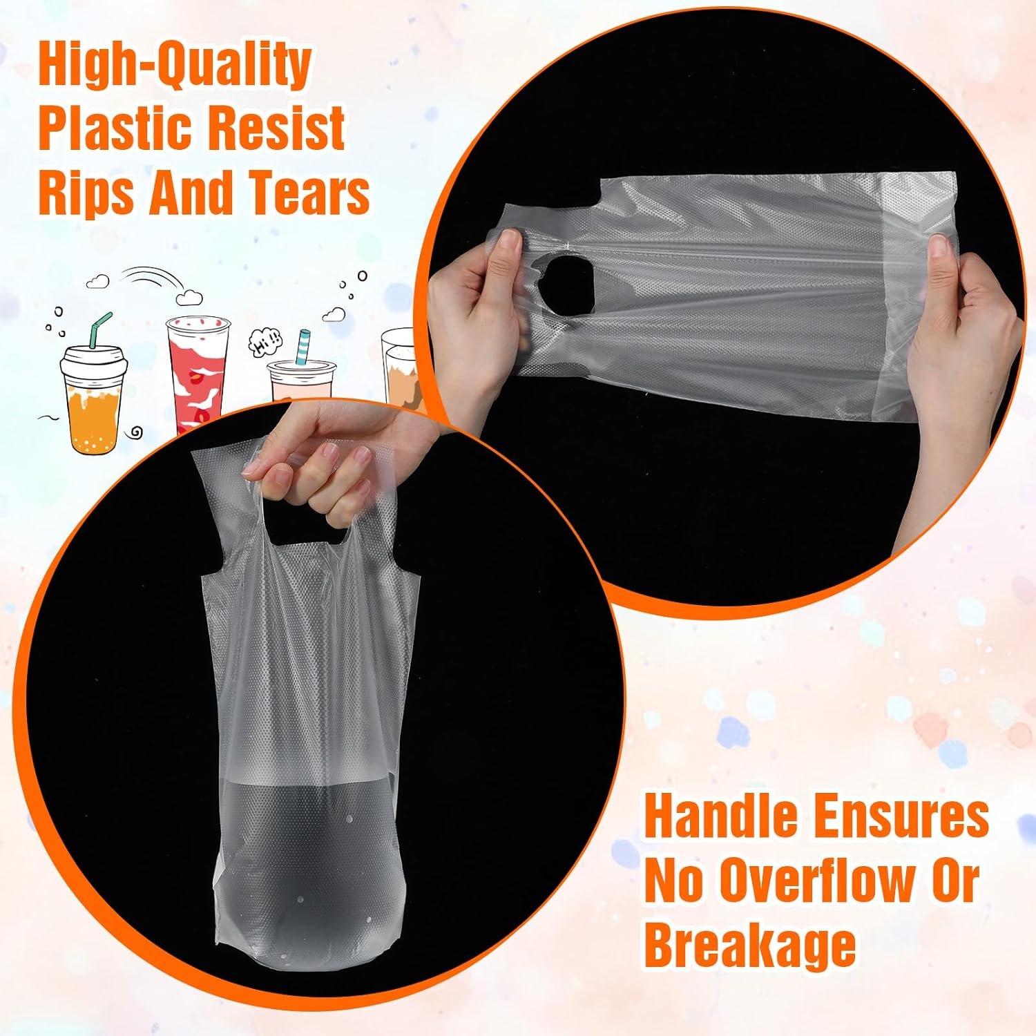 Großhandel 1000 PCS Getränketräger für die Lieferung, tragbare Kaffeebehälter mit Henkel, klarsichtige Kunststoffbeutel für Einzelbecher, OEM, 6