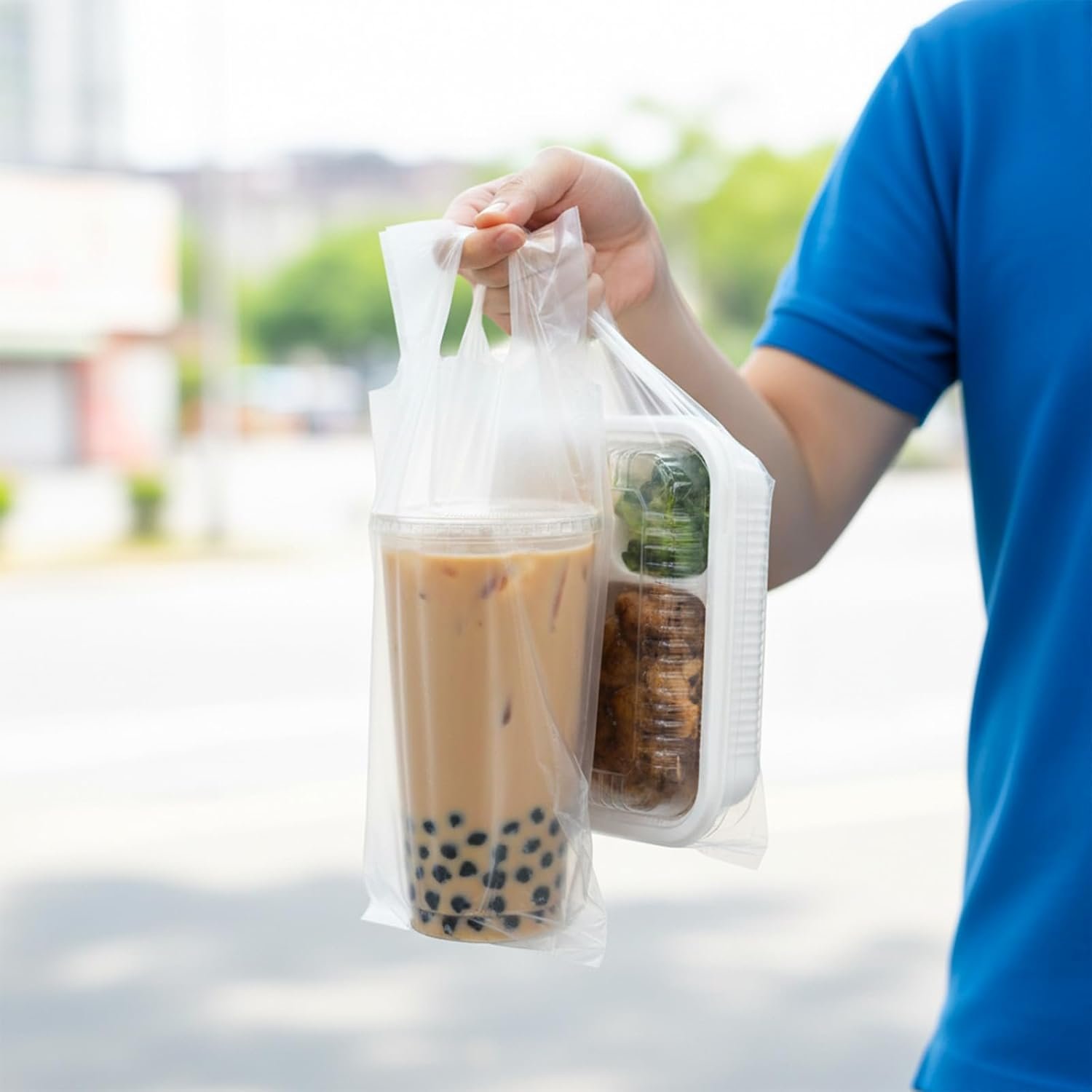 Großhandel 1000 PCS Getränketräger für die Lieferung, tragbare Kaffeebehälter mit Henkel, klarsichtige Kunststoffbeutel für Einzelbecher, OEM, 6