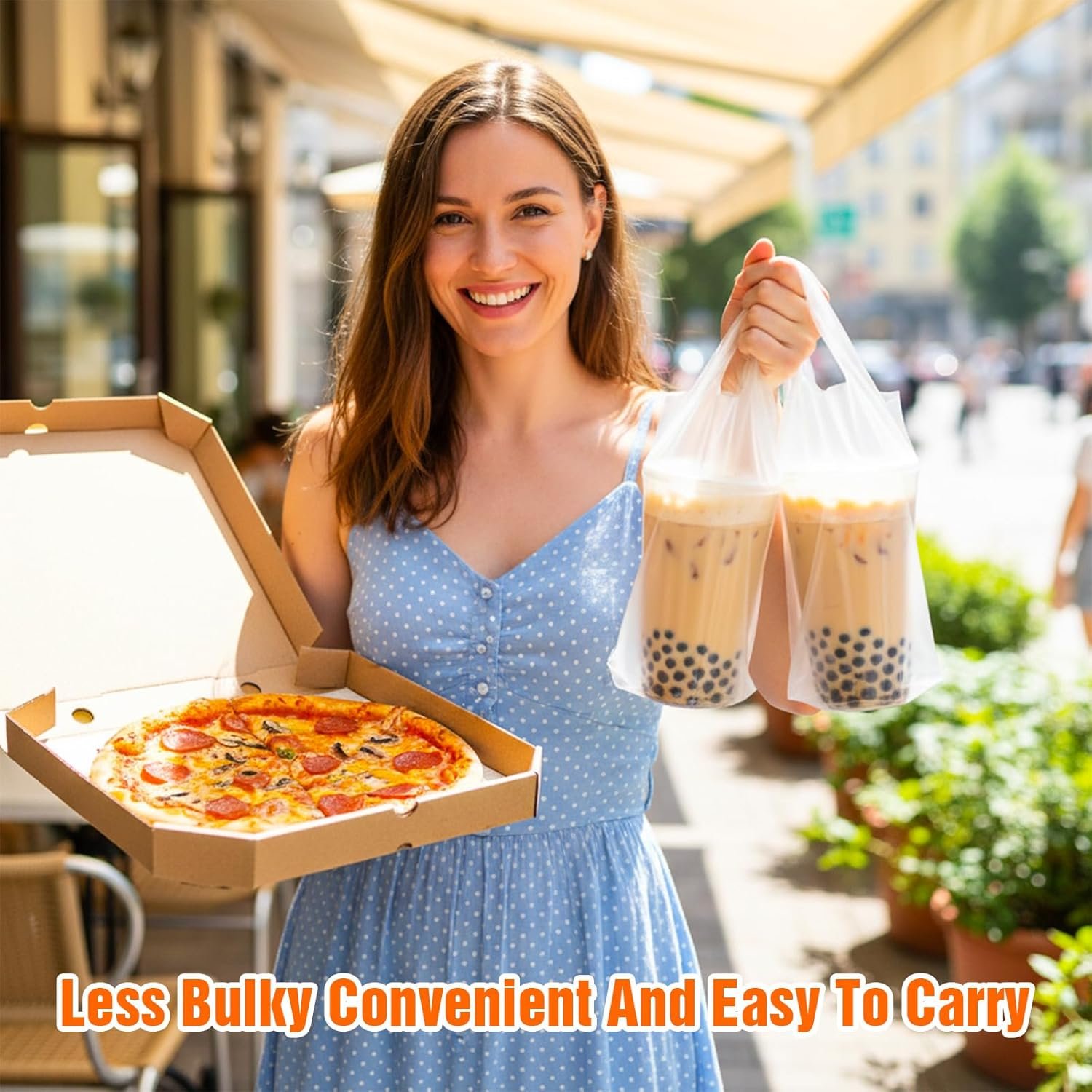 Großhandel 1000 PCS Getränketräger für die Lieferung, tragbare Kaffeebehälter mit Henkel, klarsichtige Kunststoffbeutel für Einzelbecher, OEM, 6