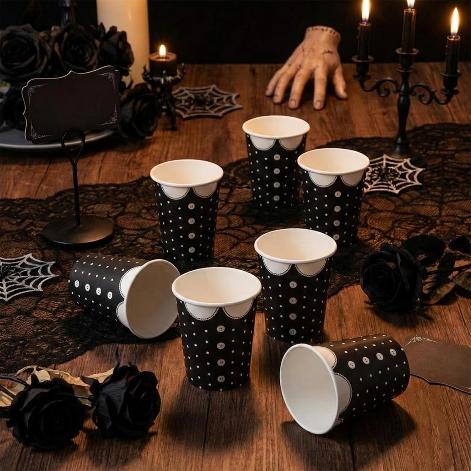 Großhandel 150 Pcs Gothic Papierbecher 9 oz mit Dress-Muster für Gothische Geburtstagsfeiern, OEM Hersteller für Halloween Partyszubehör und Dekorationen Großhandel 150 Pcs Gothic Papierbecher 9 oz mit Dress-Muster für Gothische Geburtstagsfeiern, OEM Hersteller für Halloween Partyszubehör und Dekorationen