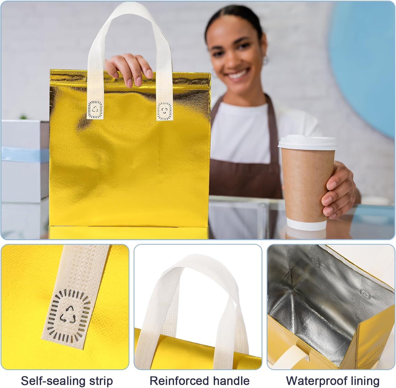 100 Pcs individuelle Logo Thermobags Großhandel für Essen Lieferung, isolierte Taschen für heiße und kalte Speisen, OEM Take Away Taschen für Kaffee, Milch, Meeresfrüchte, Pizza, Catering, Restaurant 100 Pcs individuelle Logo Thermobags Großhandel für Essen Lieferung, isolierte Taschen für heiße und kalte Speisen, OEM Take Away Taschen für Kaffee, Milch, Meeresfrüchte, Pizza, Catering, Restaurant