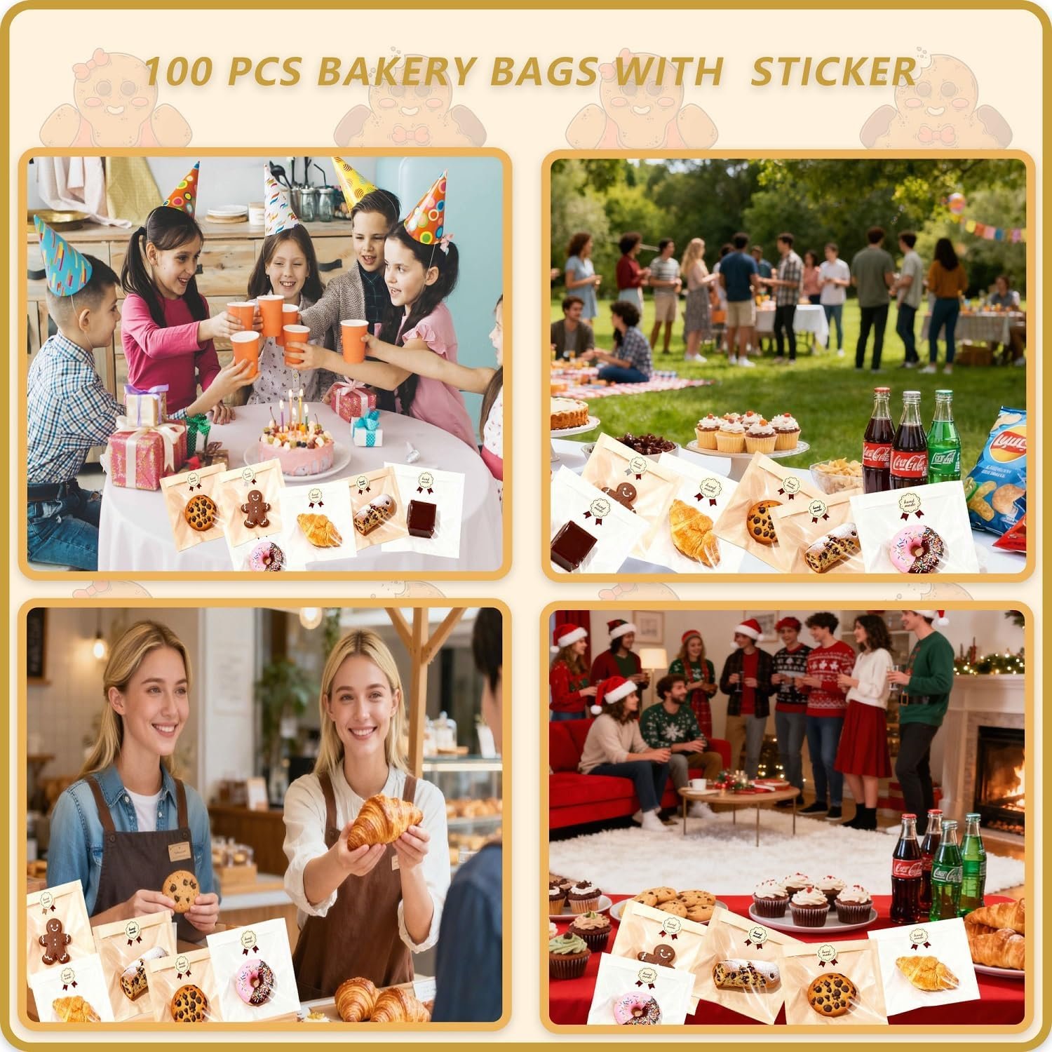 Großhandel Cookie Bags mit Fenster für Bäckereien, 100 Stück 7.1x7.5