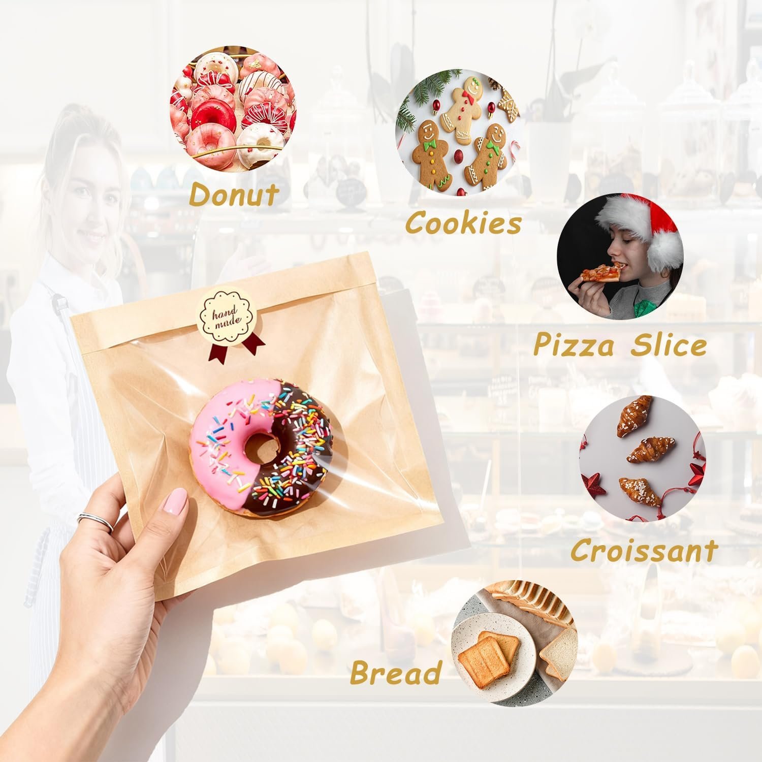 Großhandel Cookie Bags mit Fenster für Bäckereien, 100 Stück 7.1x7.5