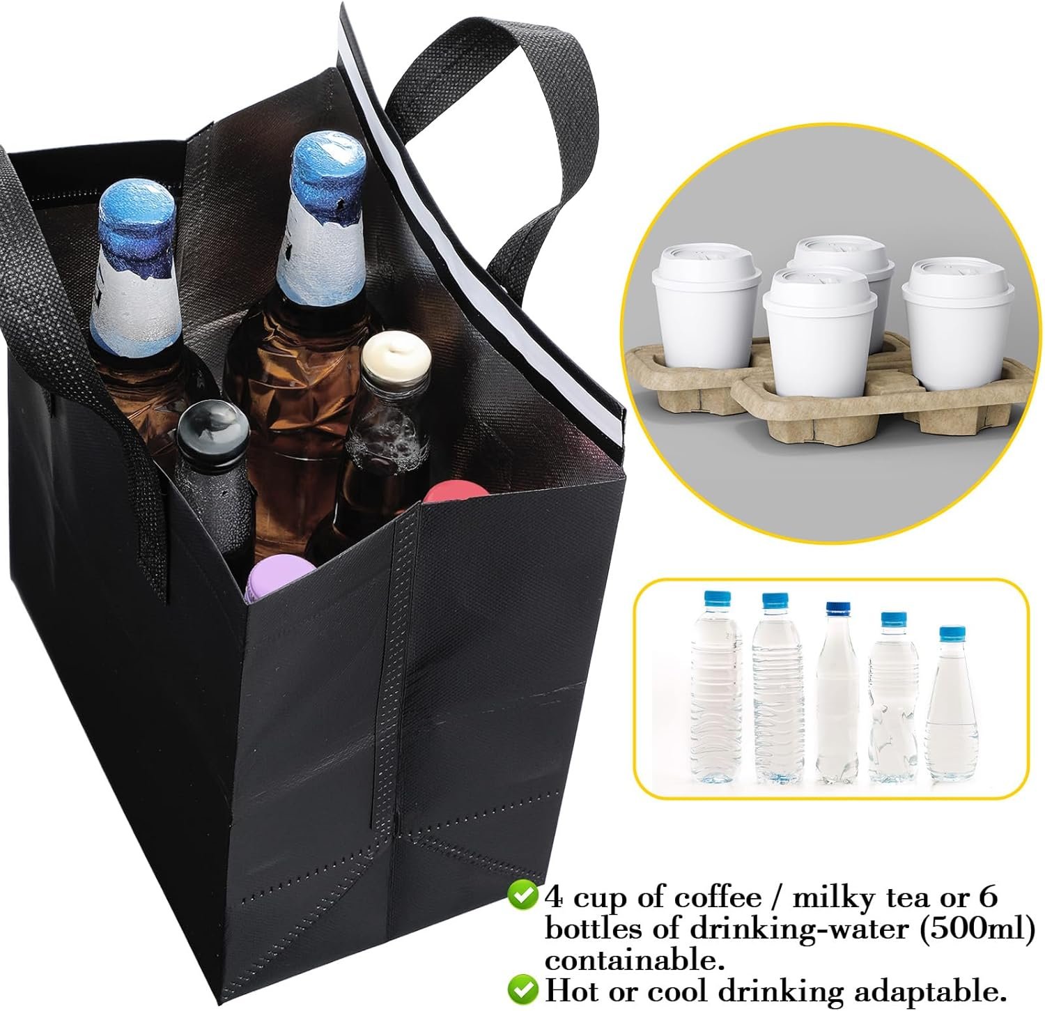 Großhandel 50 Stück isolierte Take-Away-Taschen, Thermoisolierte Lebensmittelbeutel für Kaffee, Milchtee und frische Meeresfrüchte, geeignet für Restaurant, Einzelhandel oder Picknick/BBQ, OEM verfügbar, Hersteller für warme und kalte Speisen.