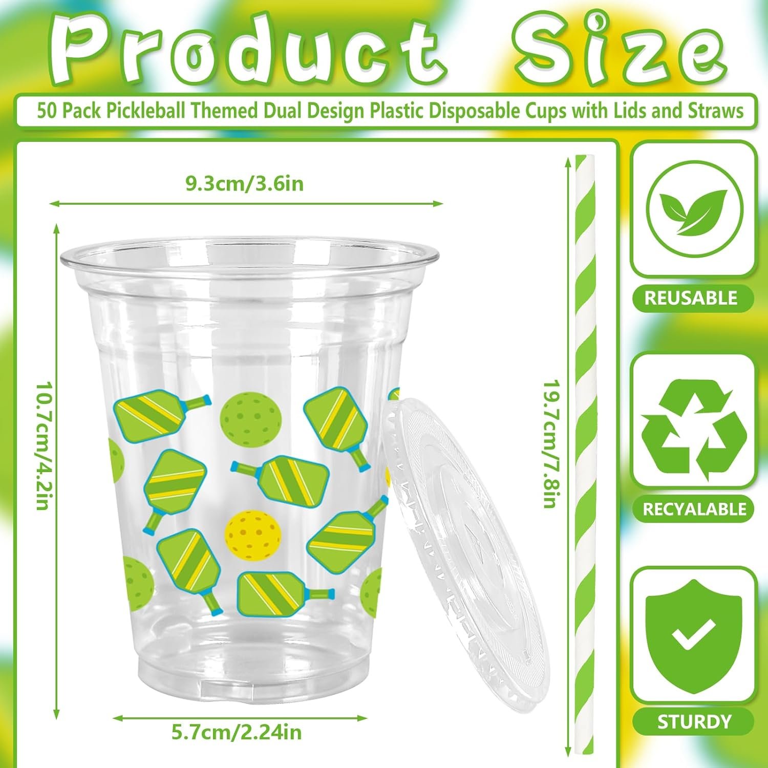 Großhandel 50 Stück 12Oz Kunststoffbecher für Pickleball mit Deckel und Strohhalmen, klare Einwegtrinkbecher für Sportmottogeburtstags- und Babypartybedarf, individuelles Logo willkommen bei unserem Hersteller