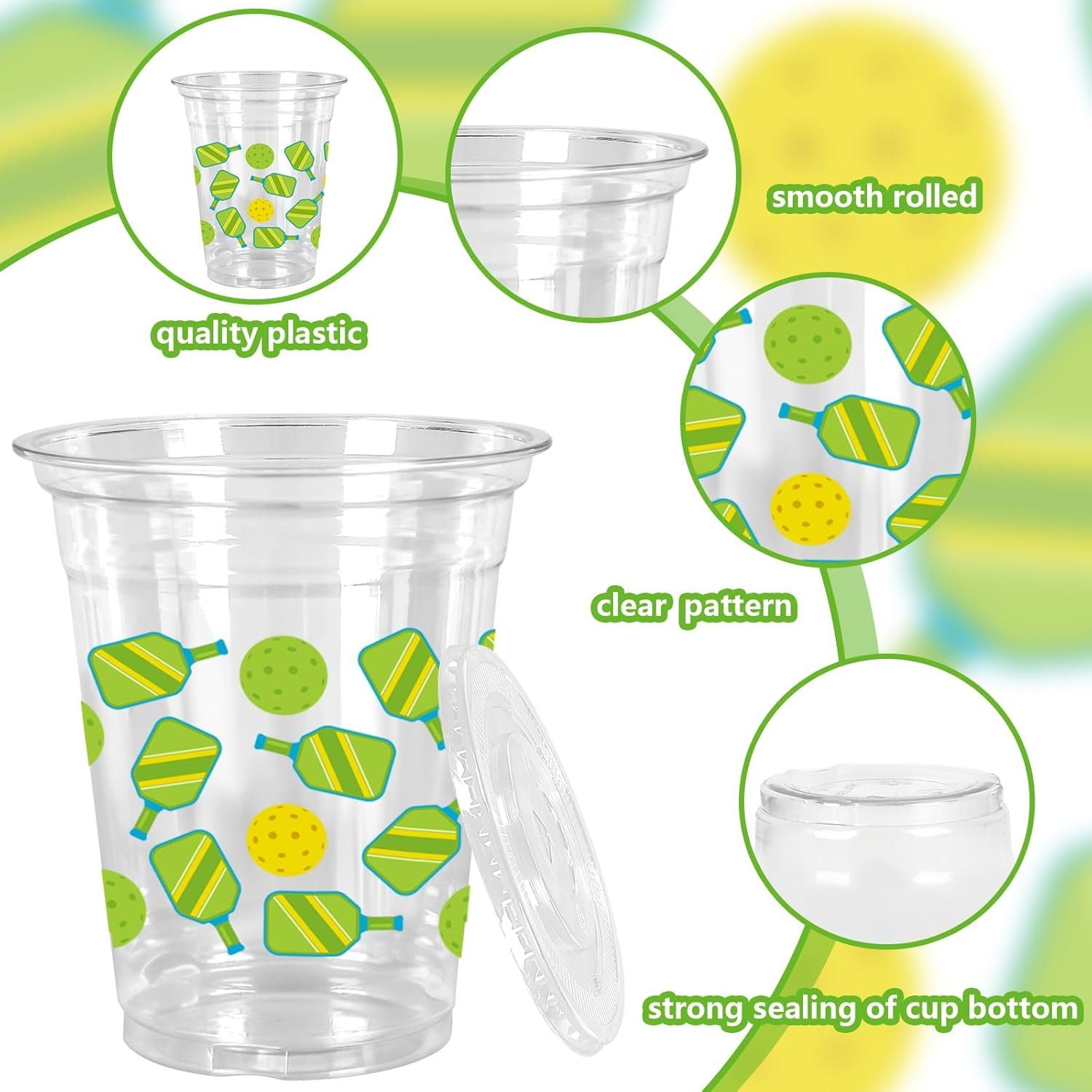 Großhandel 50 Stück 12Oz Kunststoffbecher für Pickleball mit Deckel und Strohhalmen, klare Einwegtrinkbecher für Sportmottogeburtstags- und Babypartybedarf, individuelles Logo willkommen bei unserem Hersteller