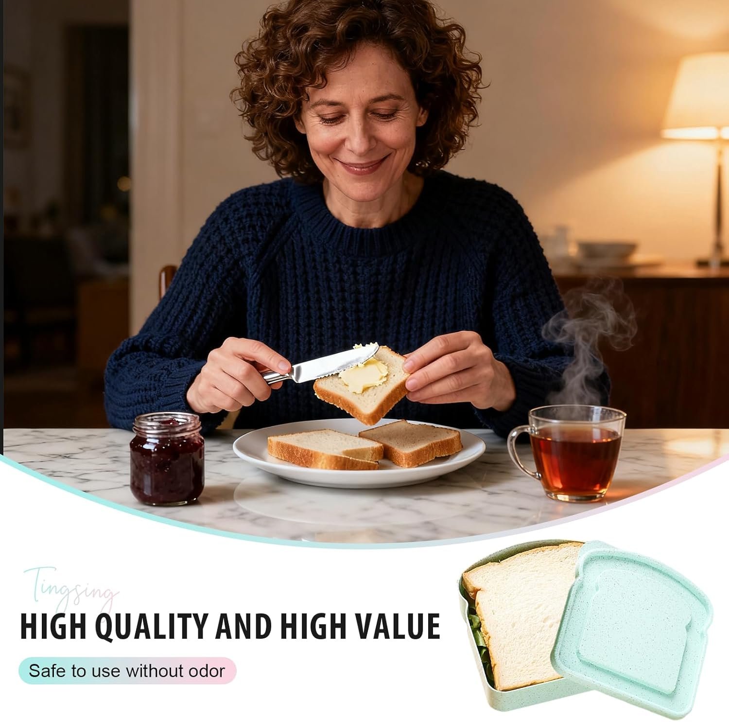 Großhandel 5 Stück wiederverwendbare Sandwich-Behälter für Lunchboxen, BPA-frei, mikrowellen- und spülmaschinenfest, Kunststoff-Toast-förmige Lebensmittelaufbewahrungsbox mit Deckel für Snacks, Obst und Mahlzeiten, Hersteller für Büro und Camping (5 Stück) Eigenmarke