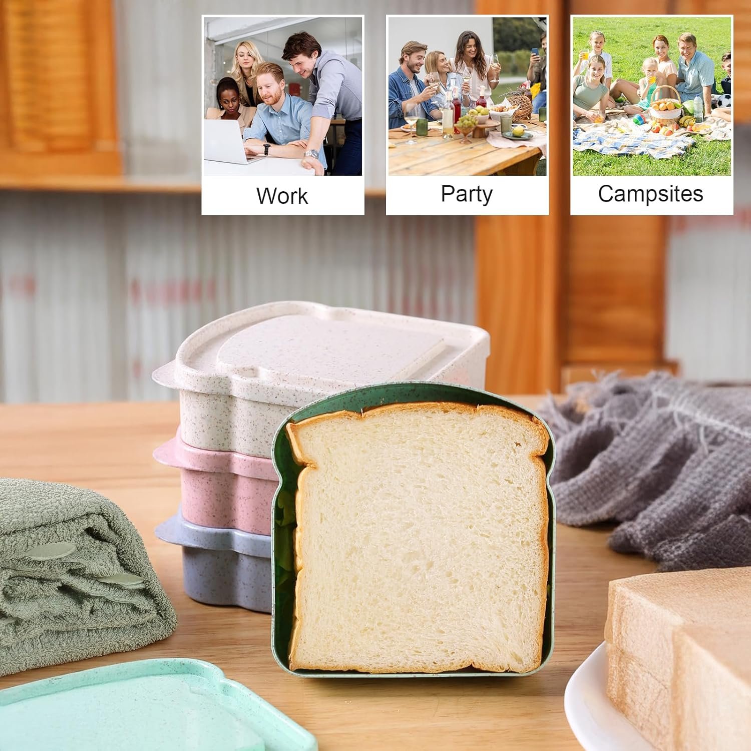 Großhandel 5 Stück wiederverwendbare Sandwich-Behälter für Lunchboxen, BPA-frei, mikrowellen- und spülmaschinenfest, Kunststoff-Toast-förmige Lebensmittelaufbewahrungsbox mit Deckel für Snacks, Obst und Mahlzeiten, Hersteller für Büro und Camping (5 Stück) Eigenmarke