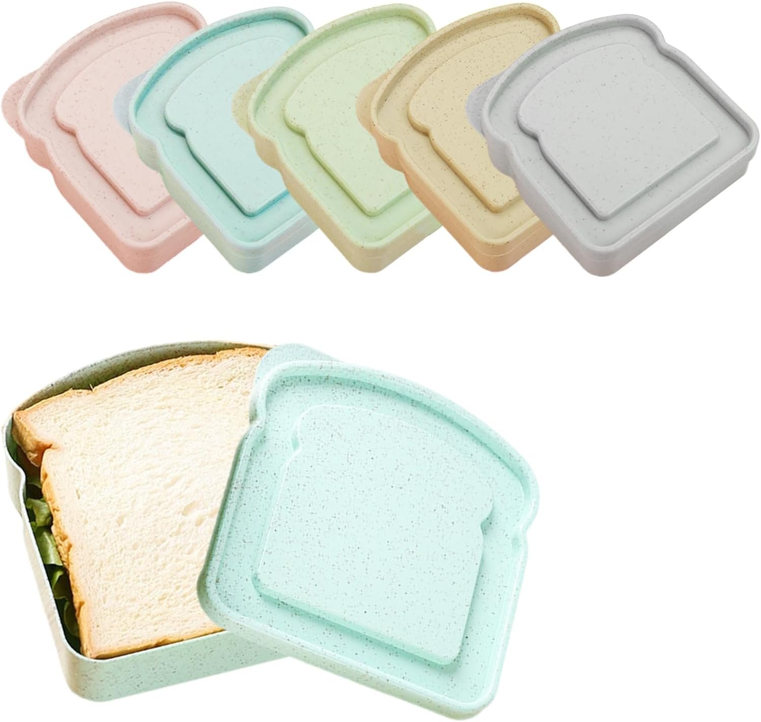 Großhandel 5 Stück wiederverwendbare Sandwich-Behälter für Lunchboxen, BPA-frei, mikrowellen- und spülmaschinenfest, Kunststoff-Toast-förmige Lebensmittelaufbewahrungsbox mit Deckel für Snacks, Obst und Mahlzeiten, Hersteller für Büro und Camping (5 Stück) Eigenmarke