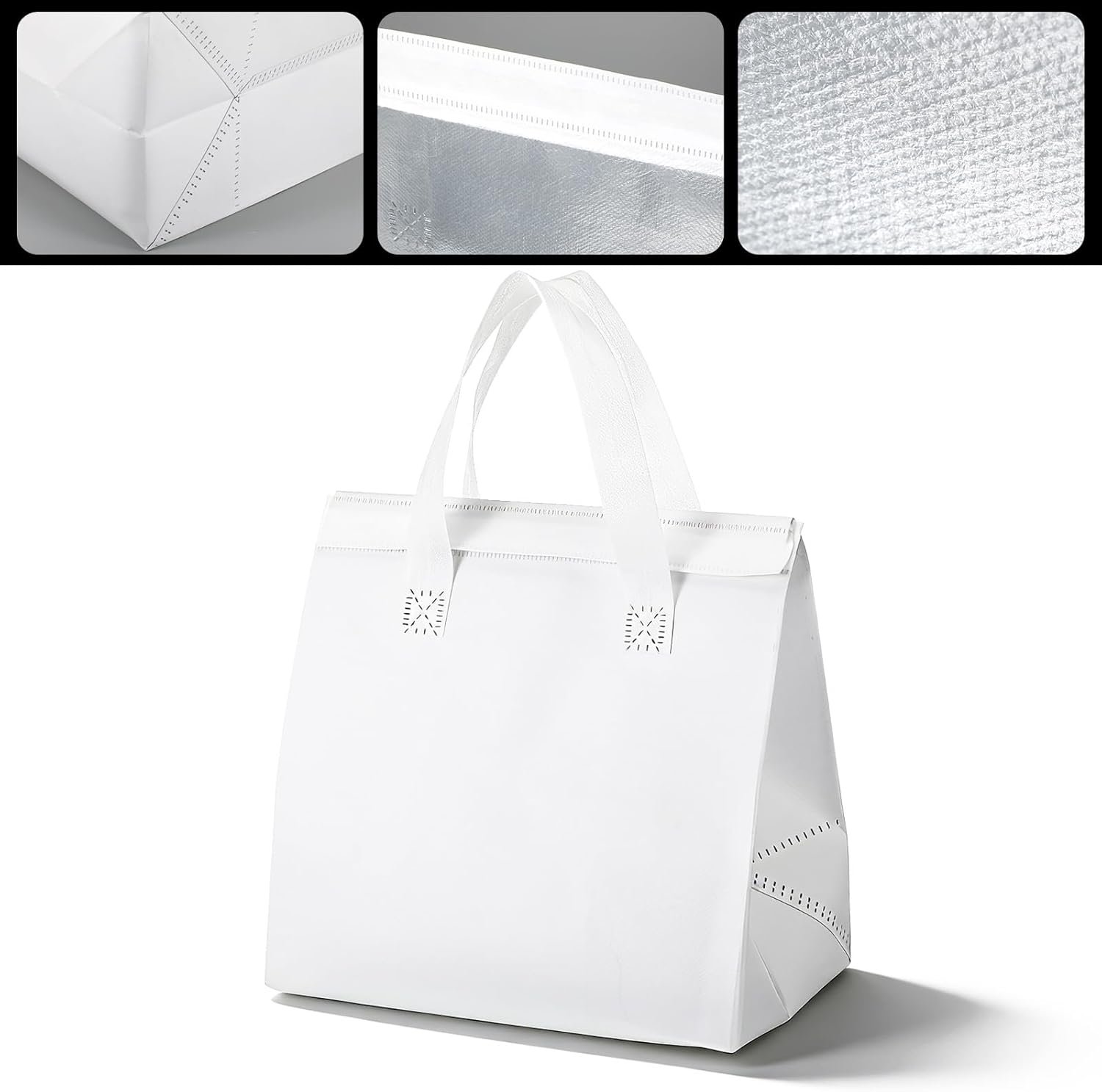 Großhandel 50 Stück isolierte Liefertaschen, weiße Kühlertaschen für heiße und kalte Lebensmittel, individuell bedruckbar für Cafés, Catering und Restaurants, 9,5