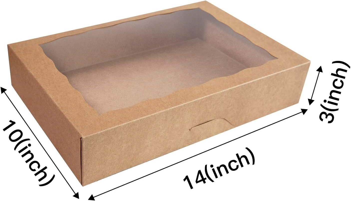 Großhandel Brown Pastry Box 14x10x3 Zoll, Auto-Pop-up Pappbox mit PVC-Fenster für Muffins, Donuts und Kekse, Individuelles Logo, Packung mit 15 Stück, Hersteller für Naturkarton Take-Out-Behälter