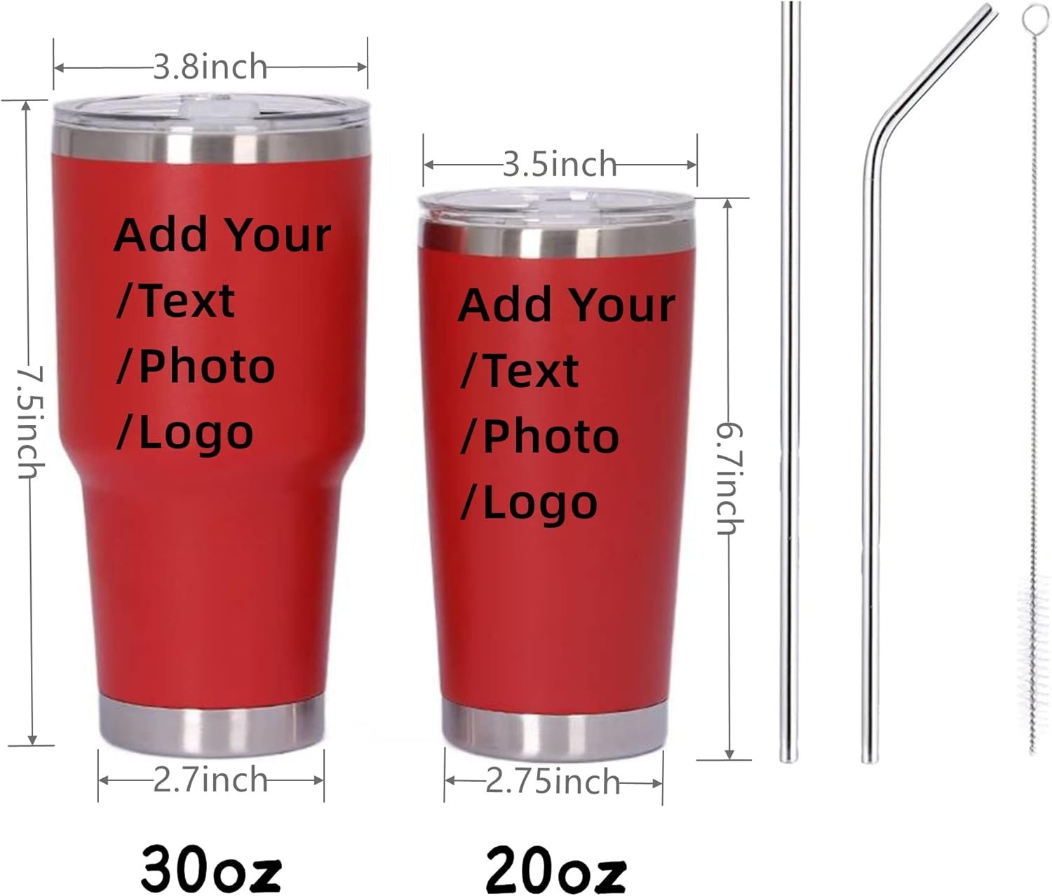 Großhandel 20oz 30oz Edelstahlbecher mit persönlichem Logo, maßgefertigter Kaffeebecher mit Deckel und Strohhalm, vakuumisoliert mit Text und Foto (OEM)