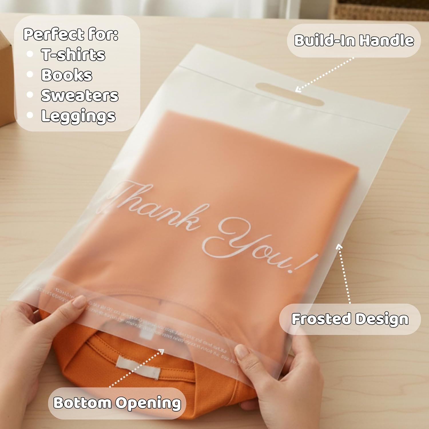 Großhandel Frosted T-Shirt Taschen 10x13, 100 Versandtaschen für Kleidung, Lieferant von Danke Poly Mailern, individuelle Logo Versandumschläge mit Griff