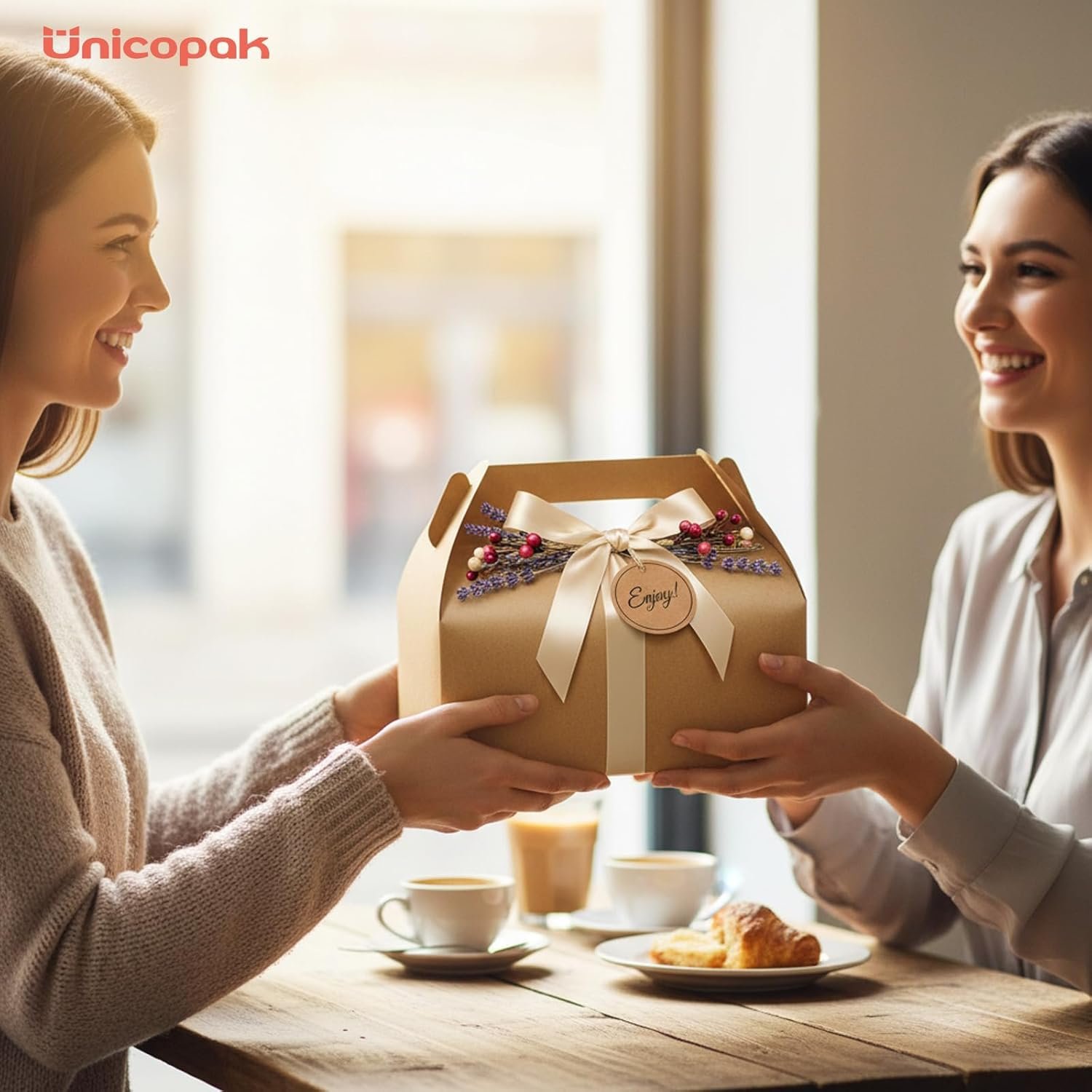 Großhandel 30er Pack 9x6x6 Kraft Gable Boxes, individuell bedruckbare, lebensmittelechte Karton-Lunchboxen, Hersteller von recycelbaren Geschenkboxen mit Griffen für Snacks, Picknick, Takeout Essen, Goodie Bags und robuste Barn Boxen, in Großmenge erhältlich.