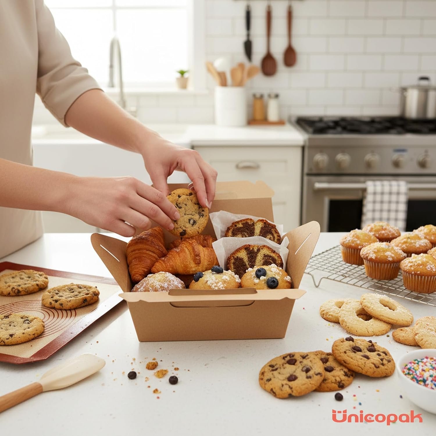 Großhandel 30er Pack 9x6x6 Kraft Gable Boxes, individuell bedruckbare, lebensmittelechte Karton-Lunchboxen, Hersteller von recycelbaren Geschenkboxen mit Griffen für Snacks, Picknick, Takeout Essen, Goodie Bags und robuste Barn Boxen, in Großmenge erhältlich.