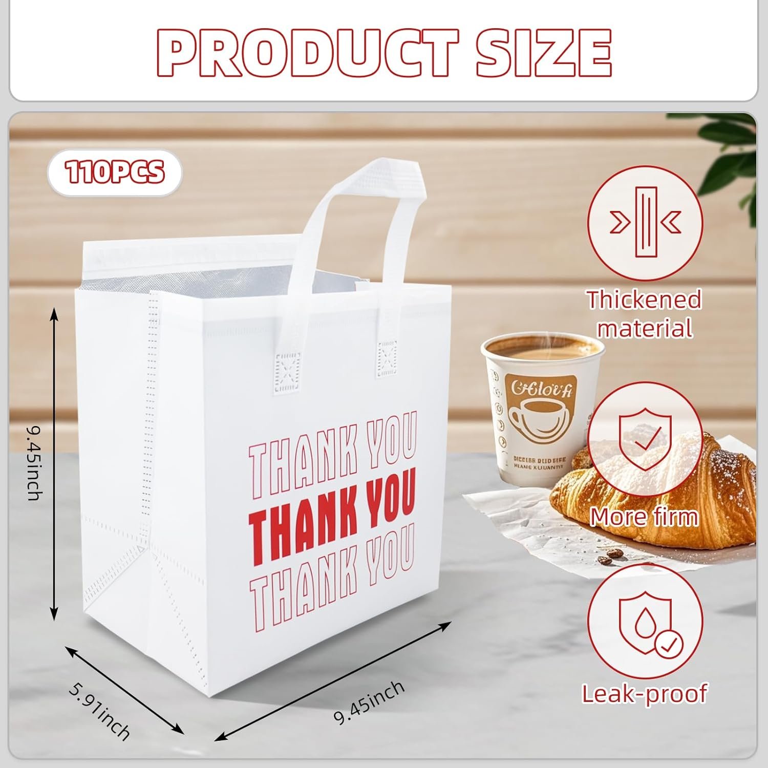 Großhandel 110 Stück isolierte Take-out-Taschen in Bulk 9,4 x 9,4 x 5,9 Zoll für Lebensmittel und Getränke wie Kaffee und Tee, individuell bedruckbar, hergestellt von einem zuverlässigen Lieferanten.