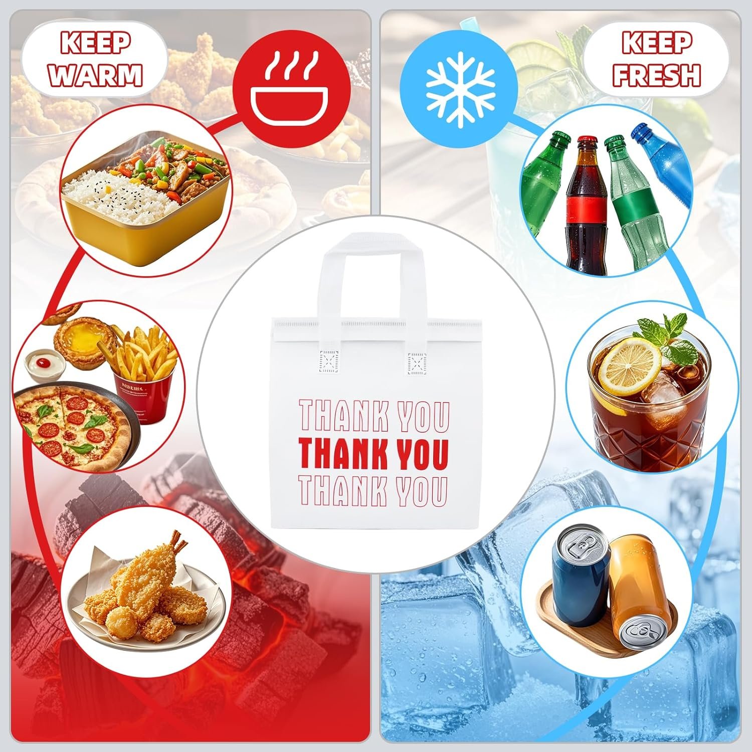 Großhandel 110 Stück isolierte Take-out-Taschen in Bulk 9,4 x 9,4 x 5,9 Zoll für Lebensmittel und Getränke wie Kaffee und Tee, individuell bedruckbar, hergestellt von einem zuverlässigen Lieferanten.