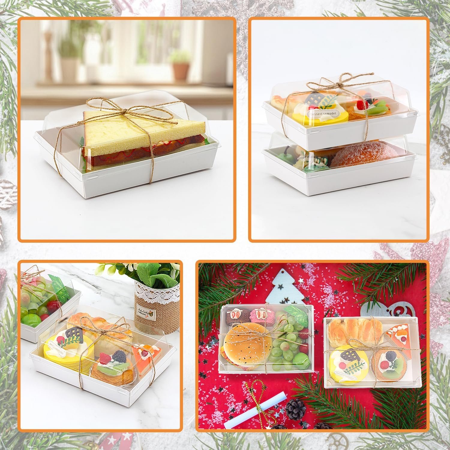 Großhandel 7x5x2,5 Charcuterie-Boxen mit klaren Lids, große Einweg-Backwaren-Behälter, OEM Backwaren zum Mitnehmen, to go Behälter für Schokolade, Sandwiches, Kekse, Cupcakes, Gebäck (25, weiß)