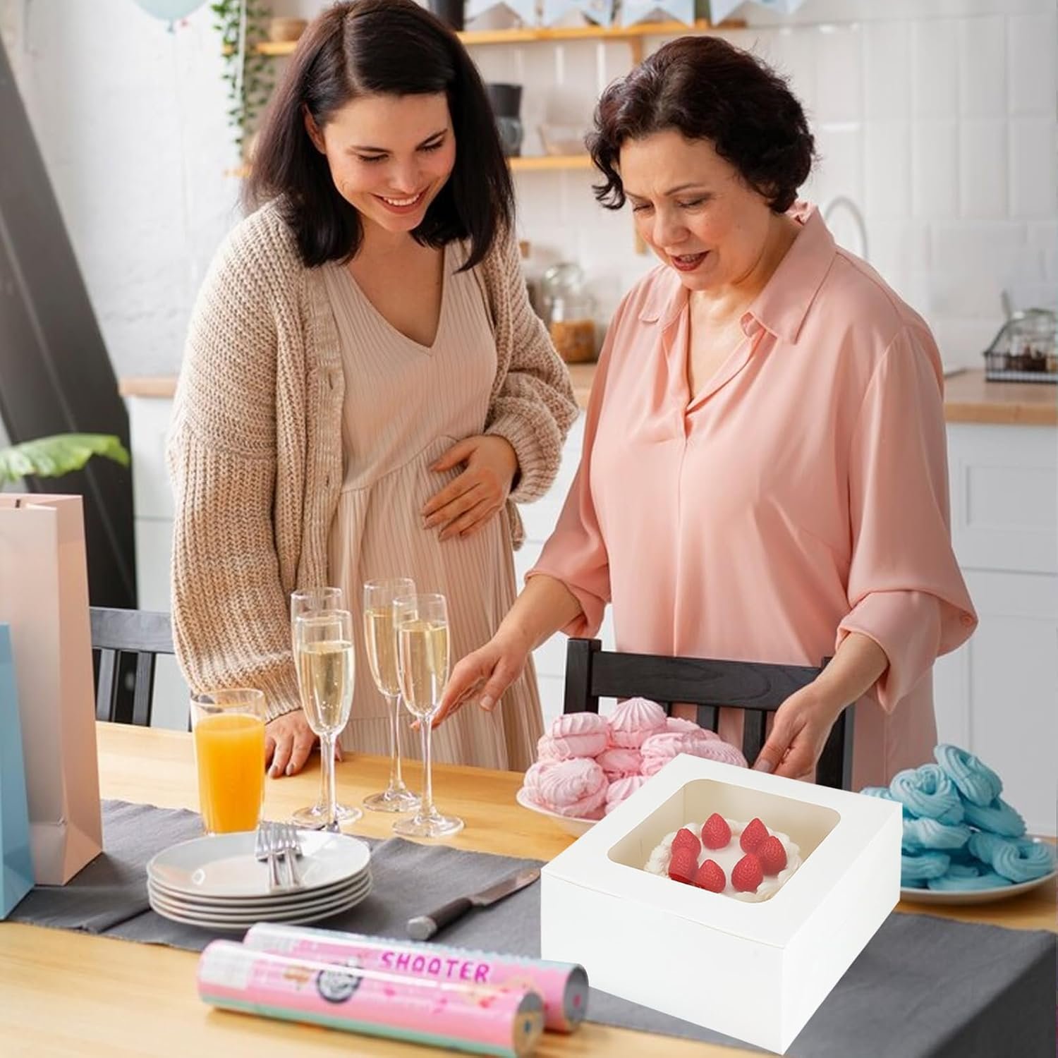 Großhandel 20 Stück weiße Torte Boxen mit Fenster, 10x10x5 Zoll, für Gebäck, bis zu 100% individuellem Logo, von Hersteller für Desserts und Cupcakes, mit Aufkleber „Handgemachte Liebe“, hochwertige Einweg-Kuchenbehälter in Bulk.