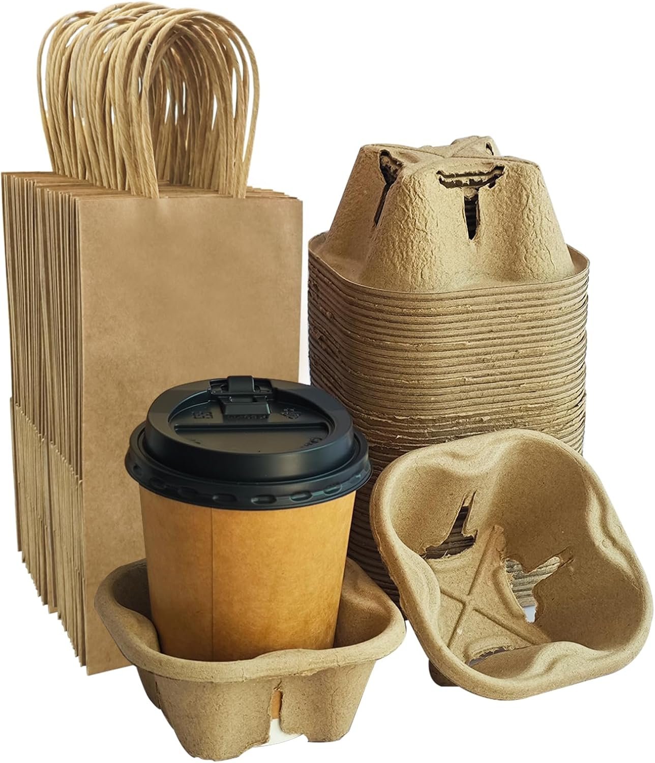 Großhandel Take-Out Papierbeutel und Einwegtrays für Getränke 100 Stück, individuell bedruckbare Ein-Cup-Träger für Kaffee, Hersteller von braunen Papiertragetaschen in Bulk.