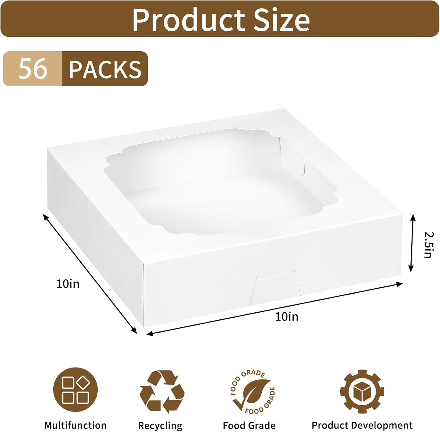 Großhandel 56er Set Tortenboxen 10x10x2,5 Zoll mit Fenster für Kekse, Gebäck, Torten, Muffins und Donuts, Individuelles Logo, Hersteller für hochwertige Verpackungen.