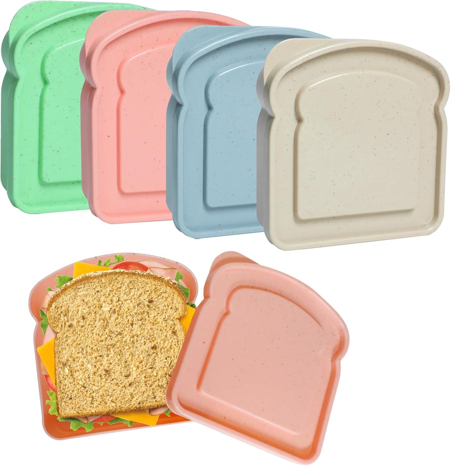 Großhandel 4 Stück Sandwichbehälter für die Lunchbox, 14 oz wiederverwendbare Lunchboxen mit Deckel, Hersteller von plastik Lebensmittellagern, mikrowellen- und spülmaschinenfest, Toastform Sandwichbrotbox für Familien, Büro, Camping OEM