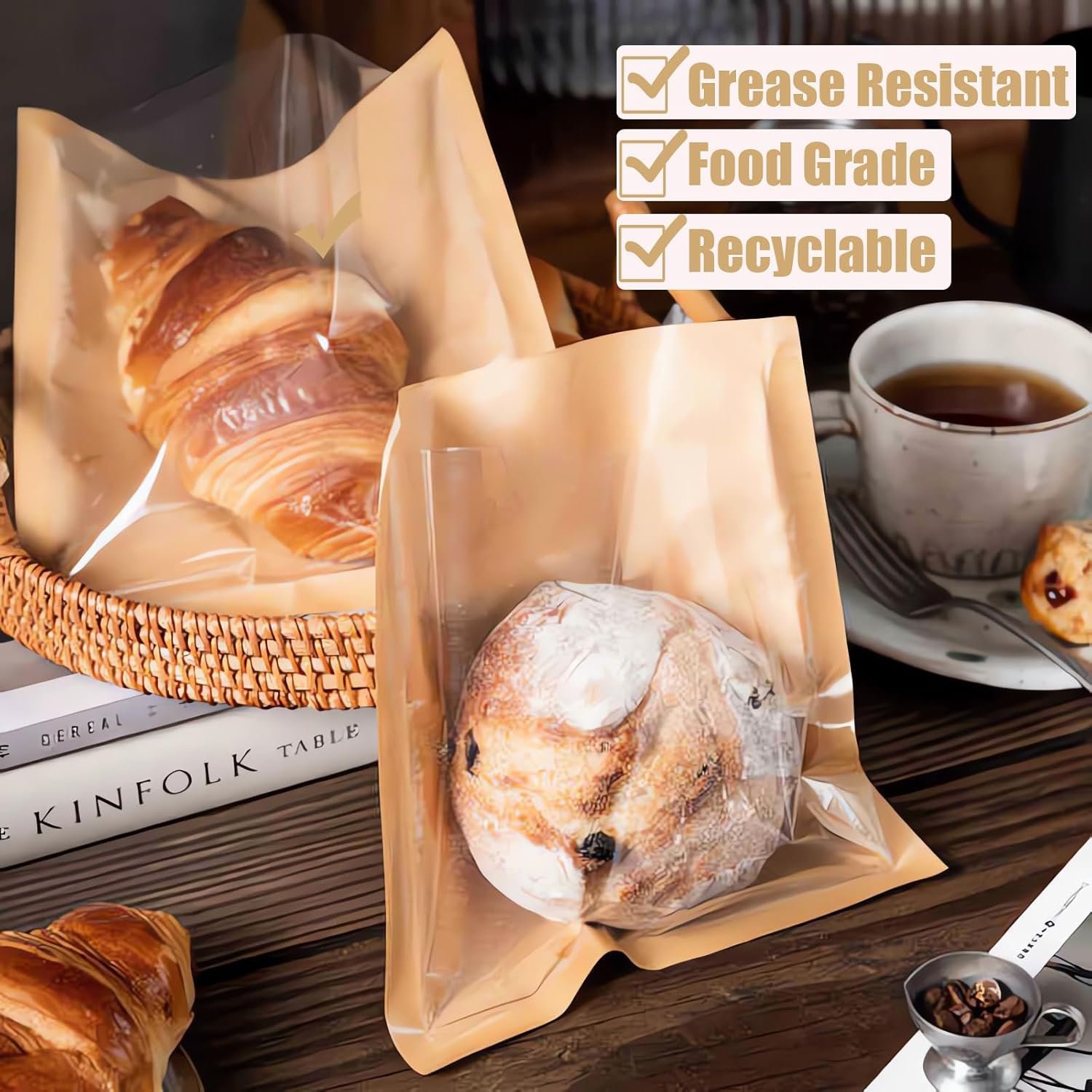 Großhandel 100 Stück Cookie-Tüten mit Fenster, 7,1x7,5 Zoll wärmesiegelbare Bäckereitaschen für Bagel, Sandwich, Torte, Gebäck, Donut, individuelles Logo, Hersteller, Bulk-Taschen