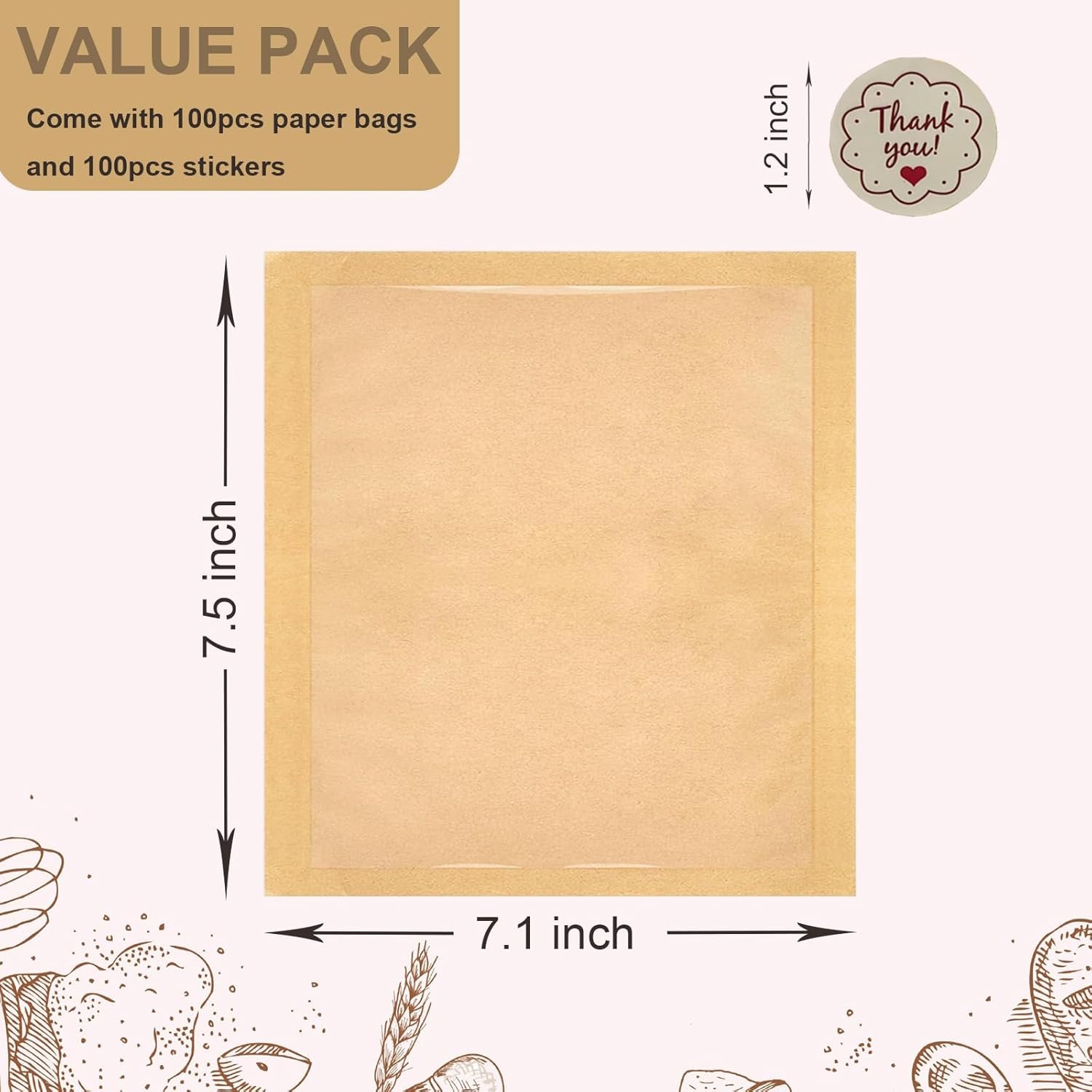 Großhandel 100 Stück Cookie-Tüten mit Fenster, 7,1x7,5 Zoll wärmesiegelbare Bäckereitaschen für Bagel, Sandwich, Torte, Gebäck, Donut, individuelles Logo, Hersteller, Bulk-Taschen